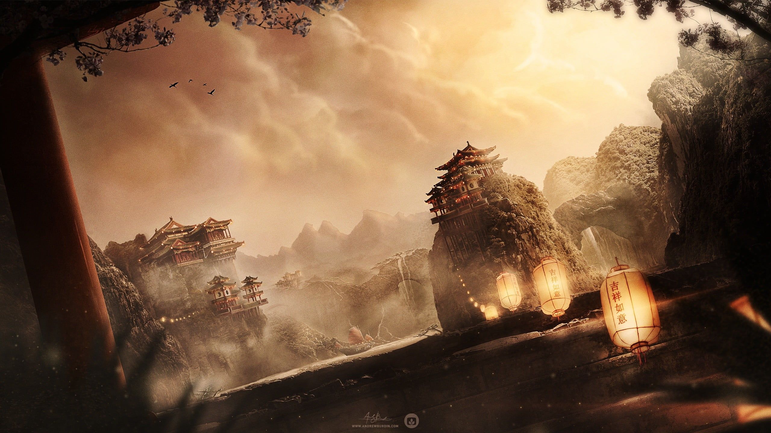 2560x1440 Chinese temple during daytime HD wallpaper