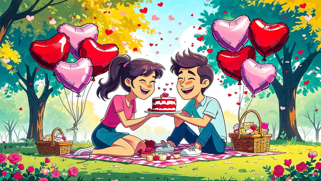 1280x723 Download Valentine'S Day Couple Picnic. Royalty Free Stock Illustration Image