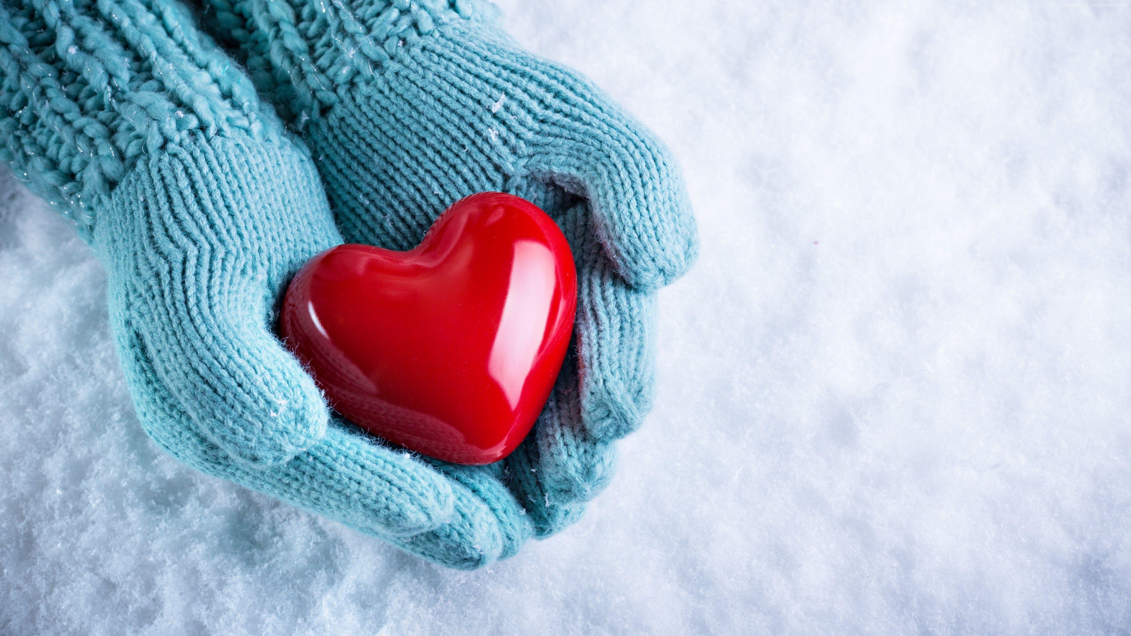 3840x2160 Stock Image love image, hand, snow, heart, 4k, Stock Image