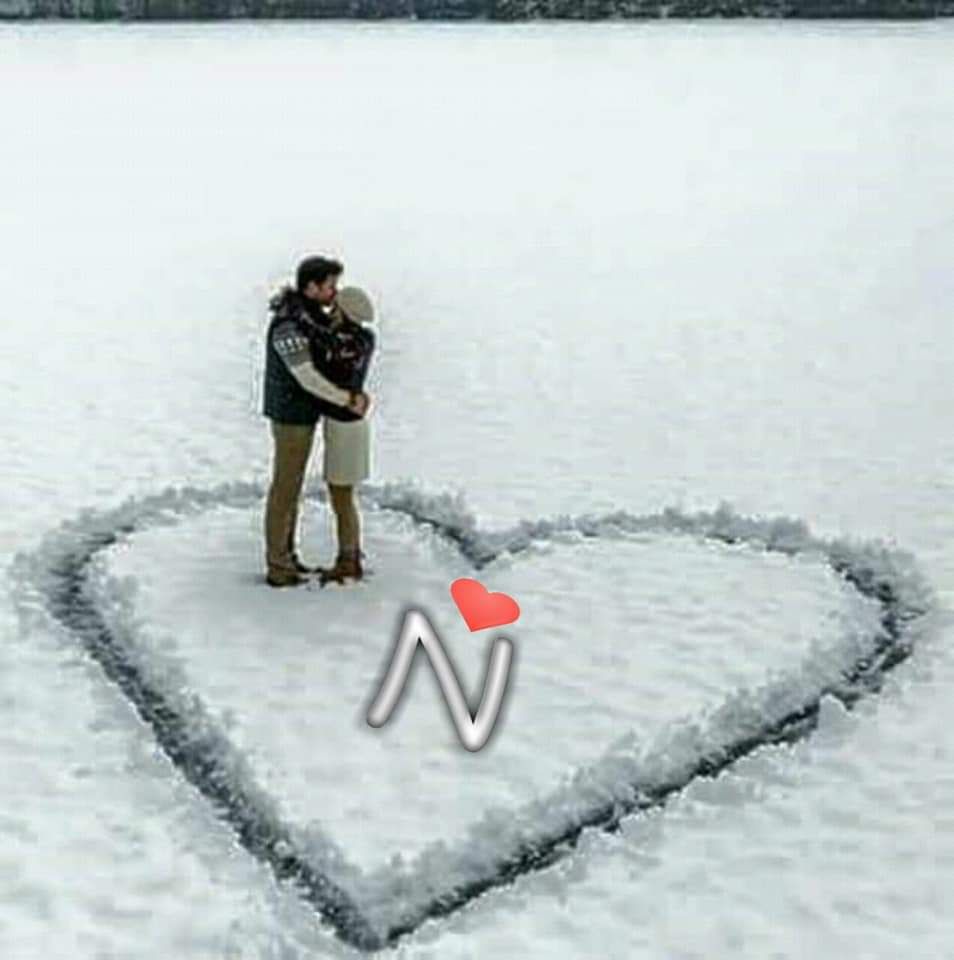 954x960 N letter Alphabet FB Couple Dp on Snow heart The post N letter