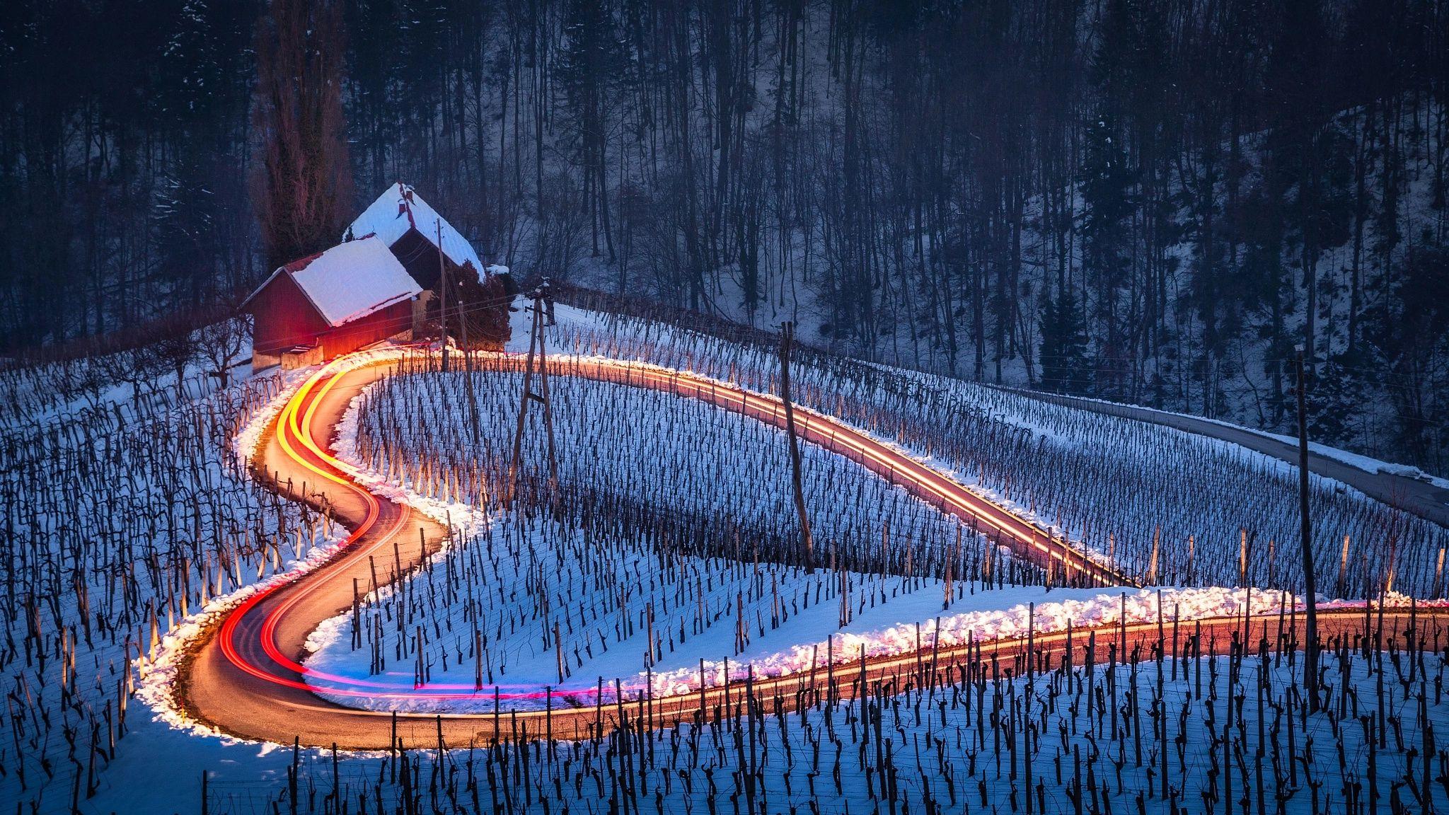 2048x1152 #winter, #landscape, #snow, #heart, #road, #Slovenia