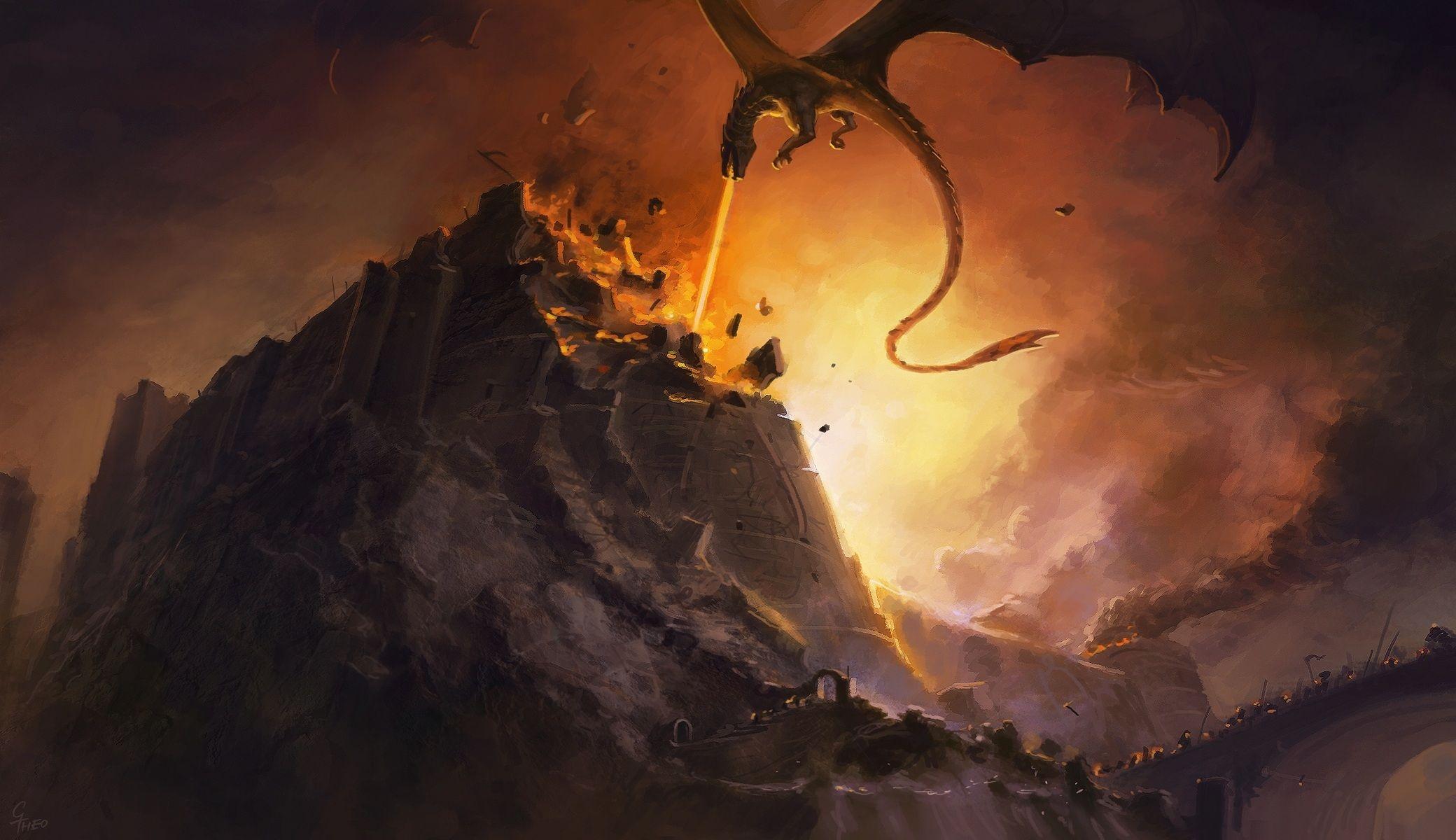 2080x1200 siege, john ronald reuel tolkien, dragon, grrrod