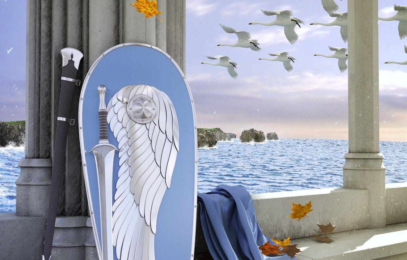 1332x850 Wallpaper sword, belt, sword, The Lord Of The Rings, shield, cloak