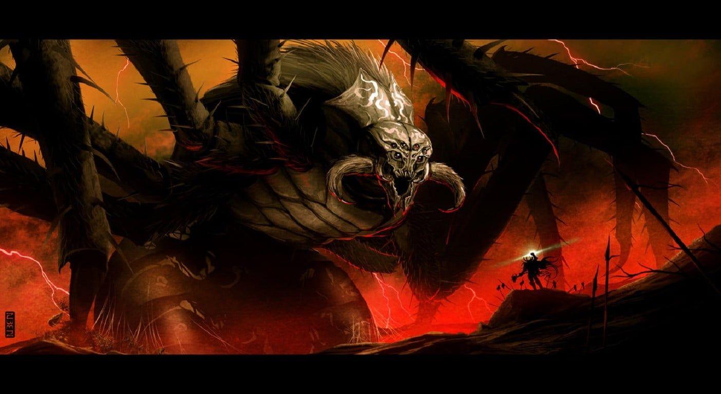 1404x768 White and black spider digital wallpaper, artwork