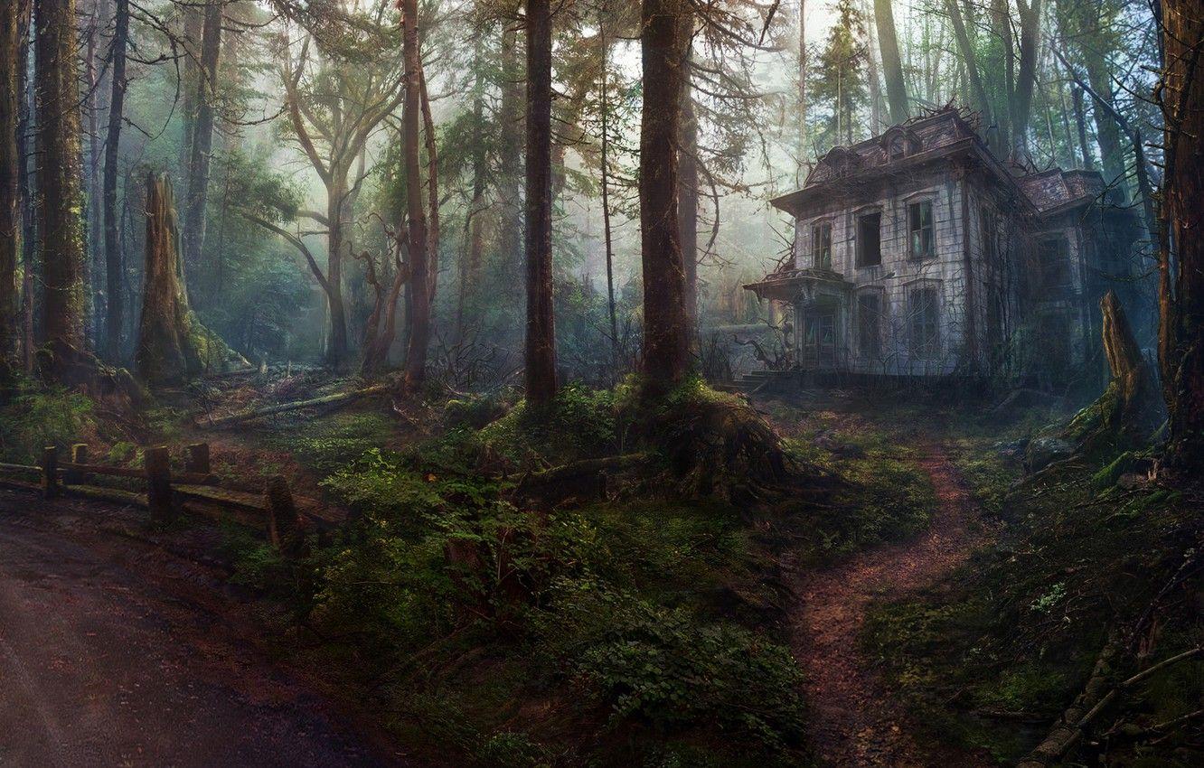 1332x850 Wallpaper Trees, Forest, House, Art, Abandoned house, Concept Art, by Oleg Yolchiev, Forest house, Oleg Yolchiev image for desktop, section рендеринг