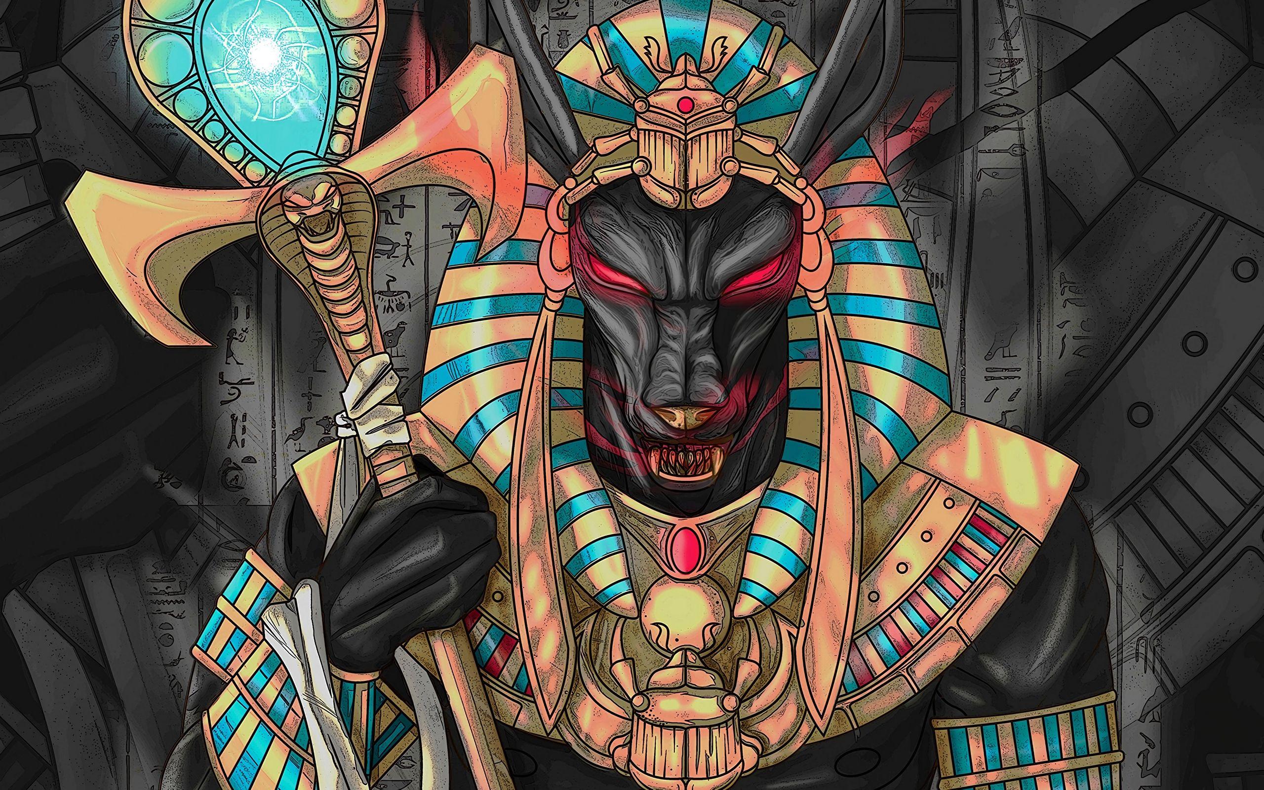 2560x1600 Download wallpaper 2560x1600 wolf, pharaoh, art, ancient egypt