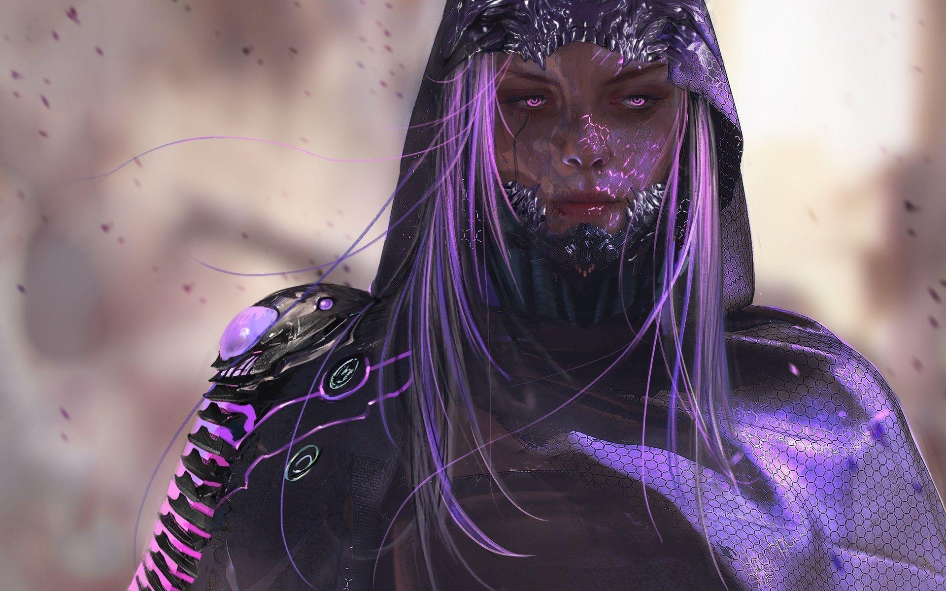 1920x1200 Wallpaper Fantasy girl, purple hair and eyes 1920x1200 HD Picture