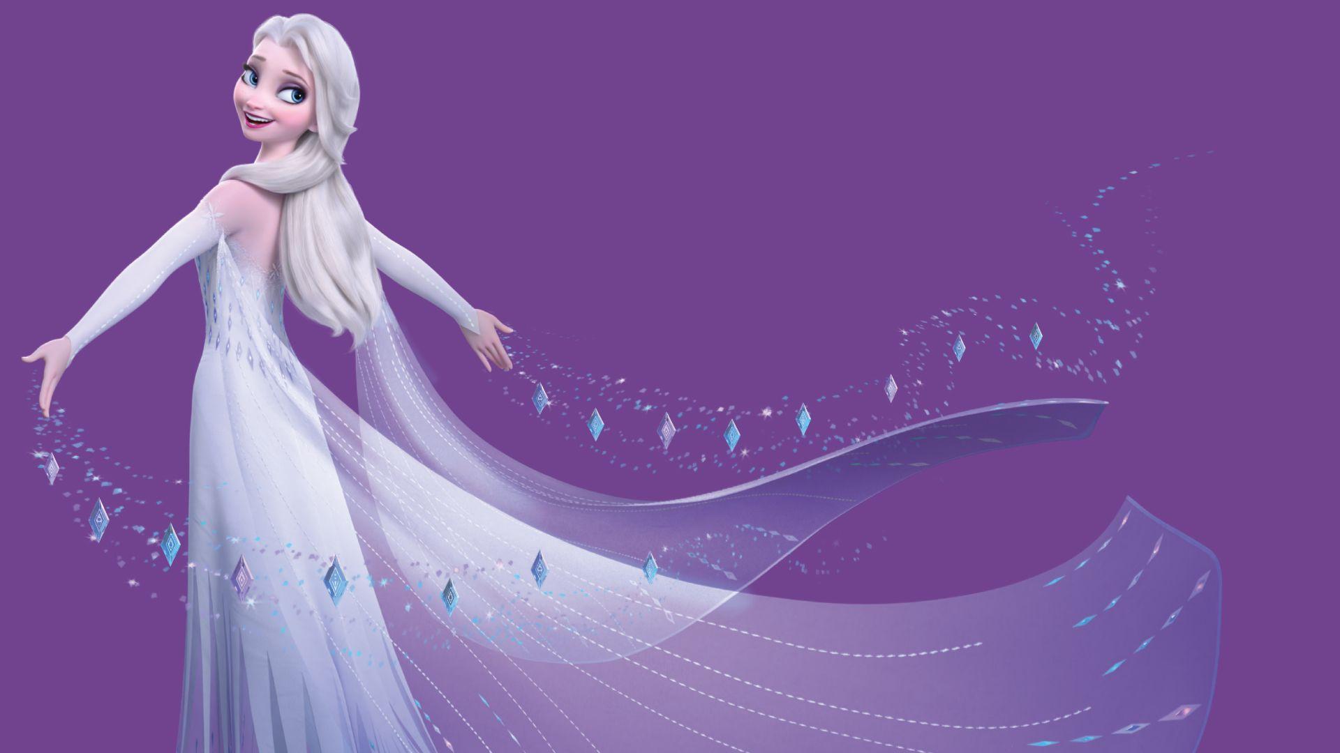 Hình nền HD 1920x1080 mới Frozen 2 với Elsa trong chiếc váy trắng và cô ấy