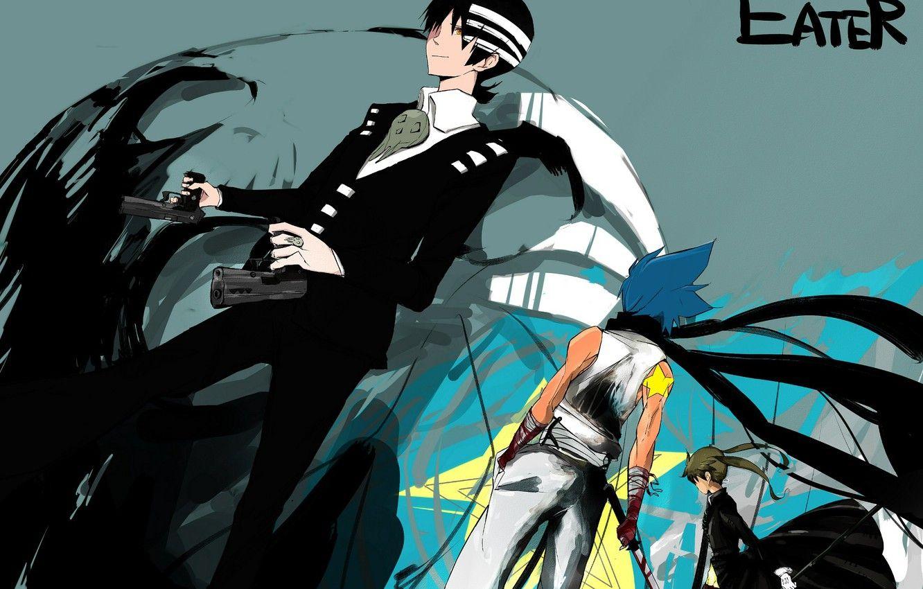 1332x850 Wallpaper girl, weapons, guns, anime, guys, Soul eater, Soul Eater