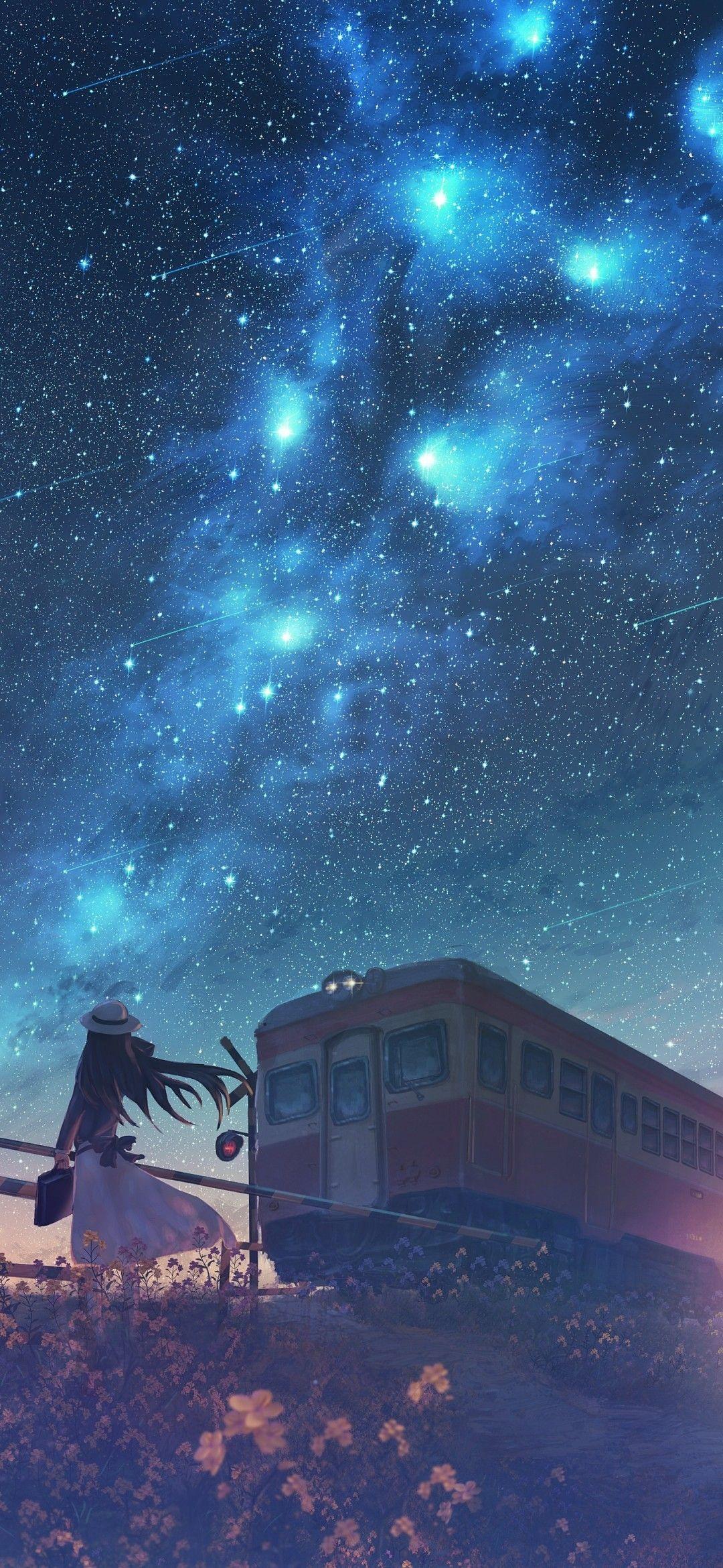 1080x2340 19++ Anime Night Sky Wallpaper