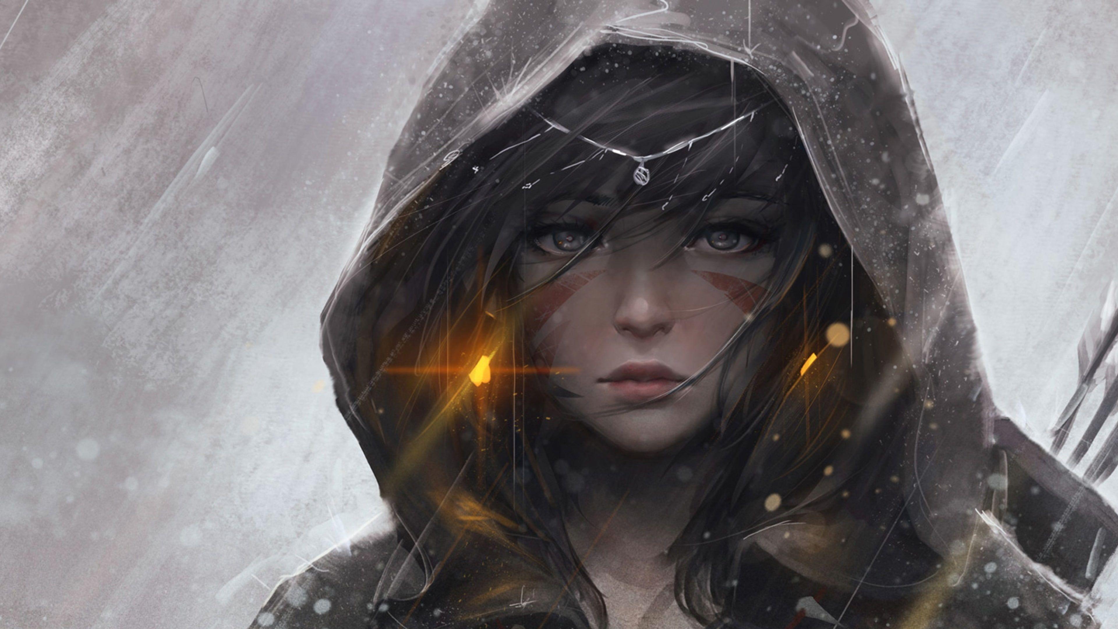3840x2160 Girl, cg artwork, anime art, anime girl, hoodie, hood