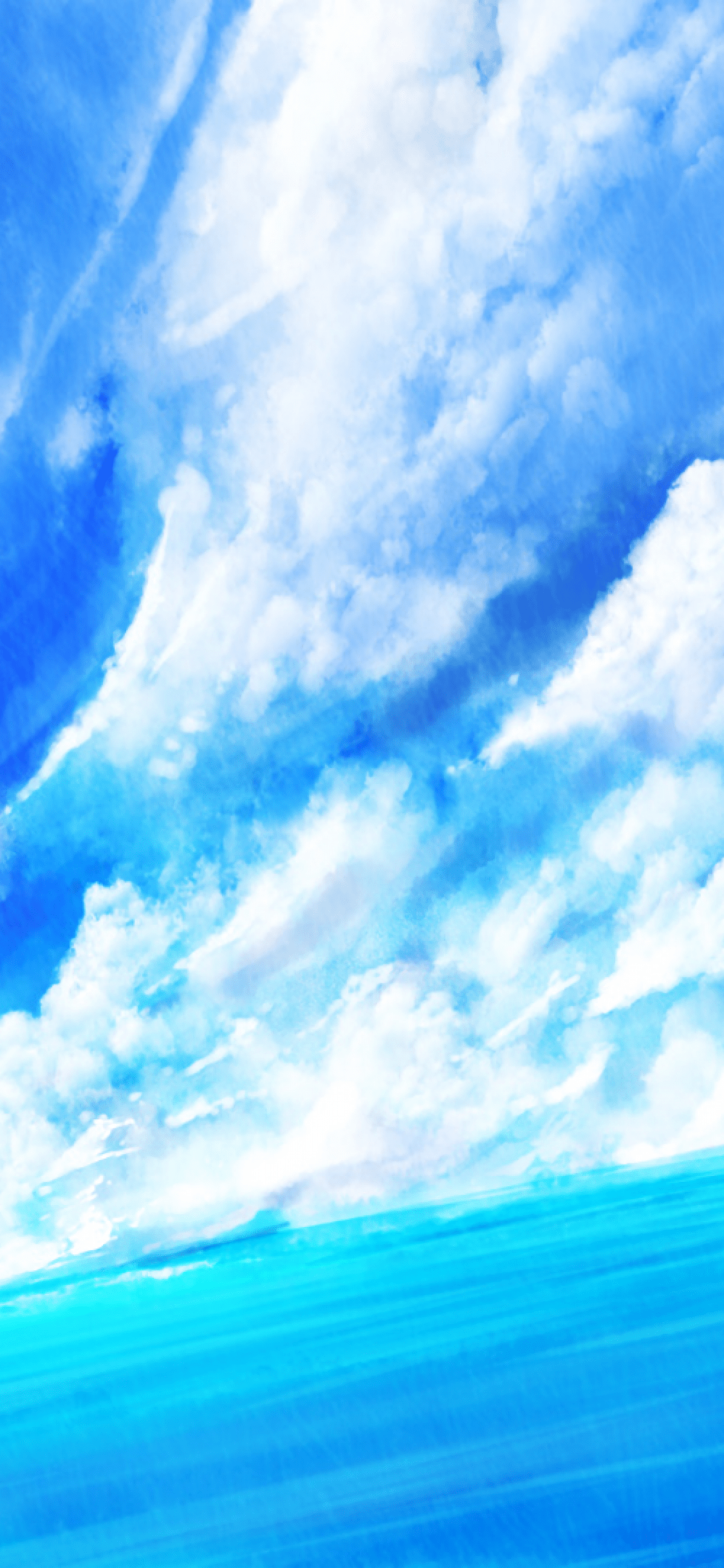 1125x2436 Download 1125x2436 Anime Landscape, Anime Girl, Clouds, Ocean