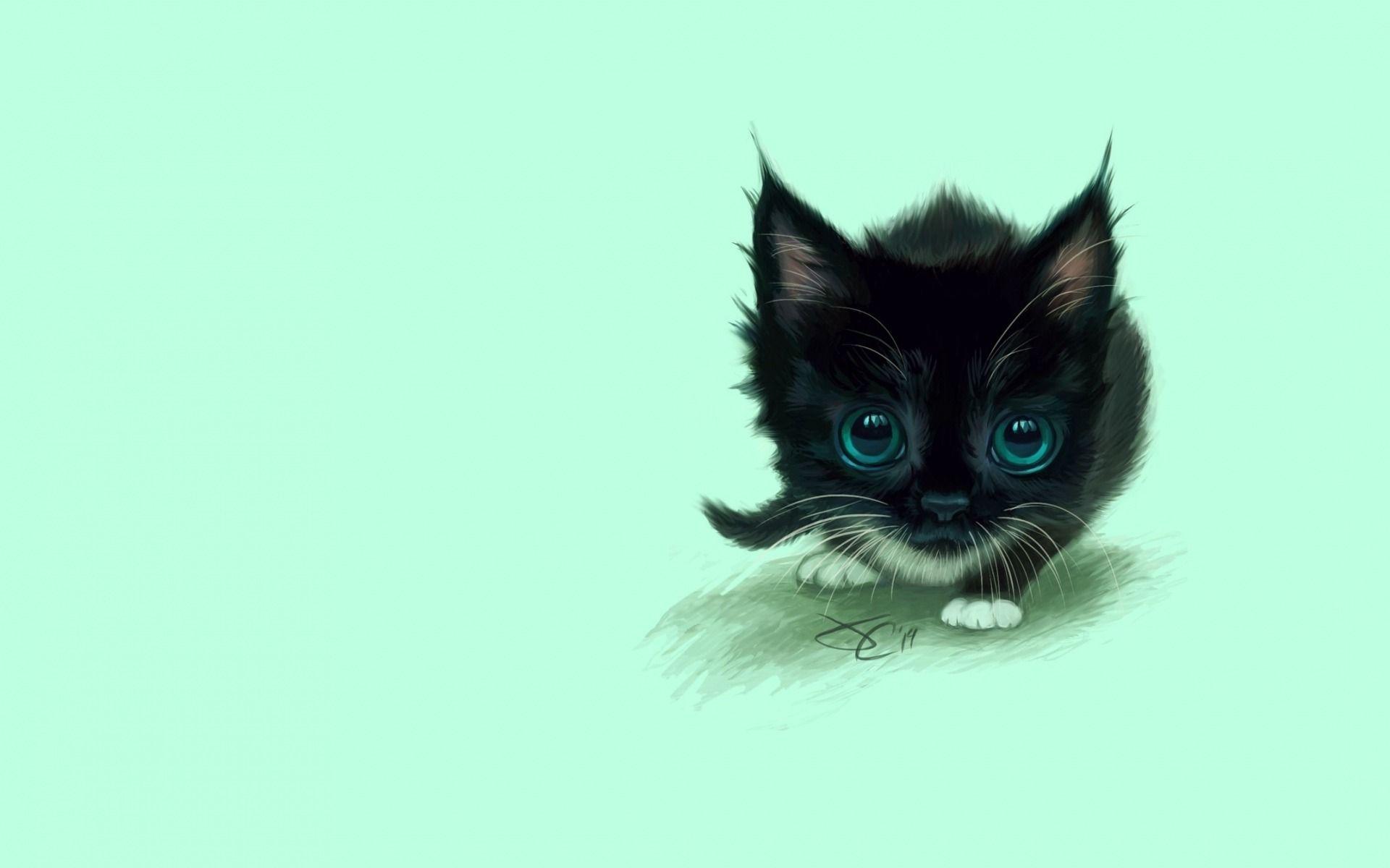 1920x1200 Download wallpaper black cat, kitten, minimal, cute animals, cats