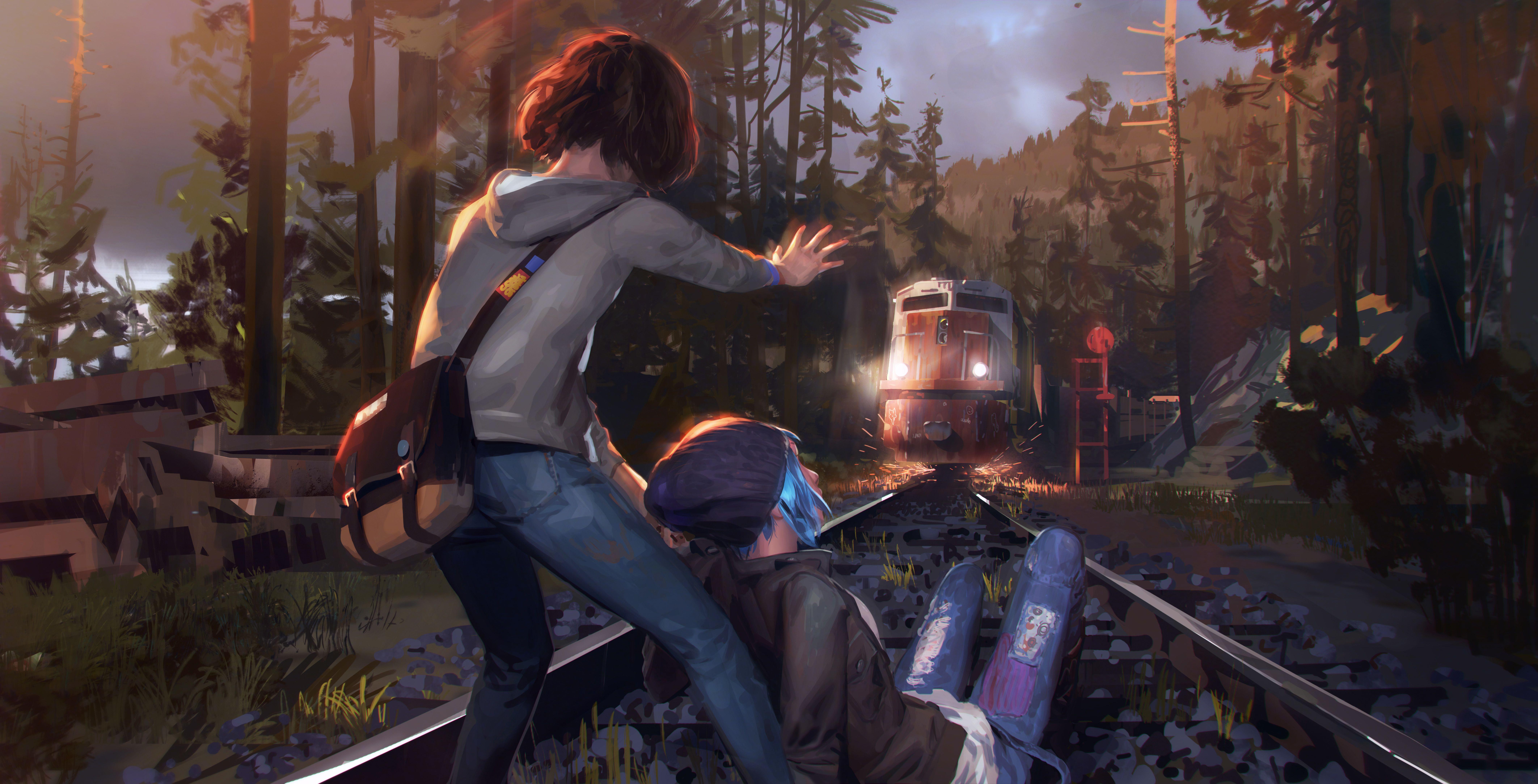 8500x4338 Picture Little girls Locomotive Life Is Strange 2 Trains 8500x4338
