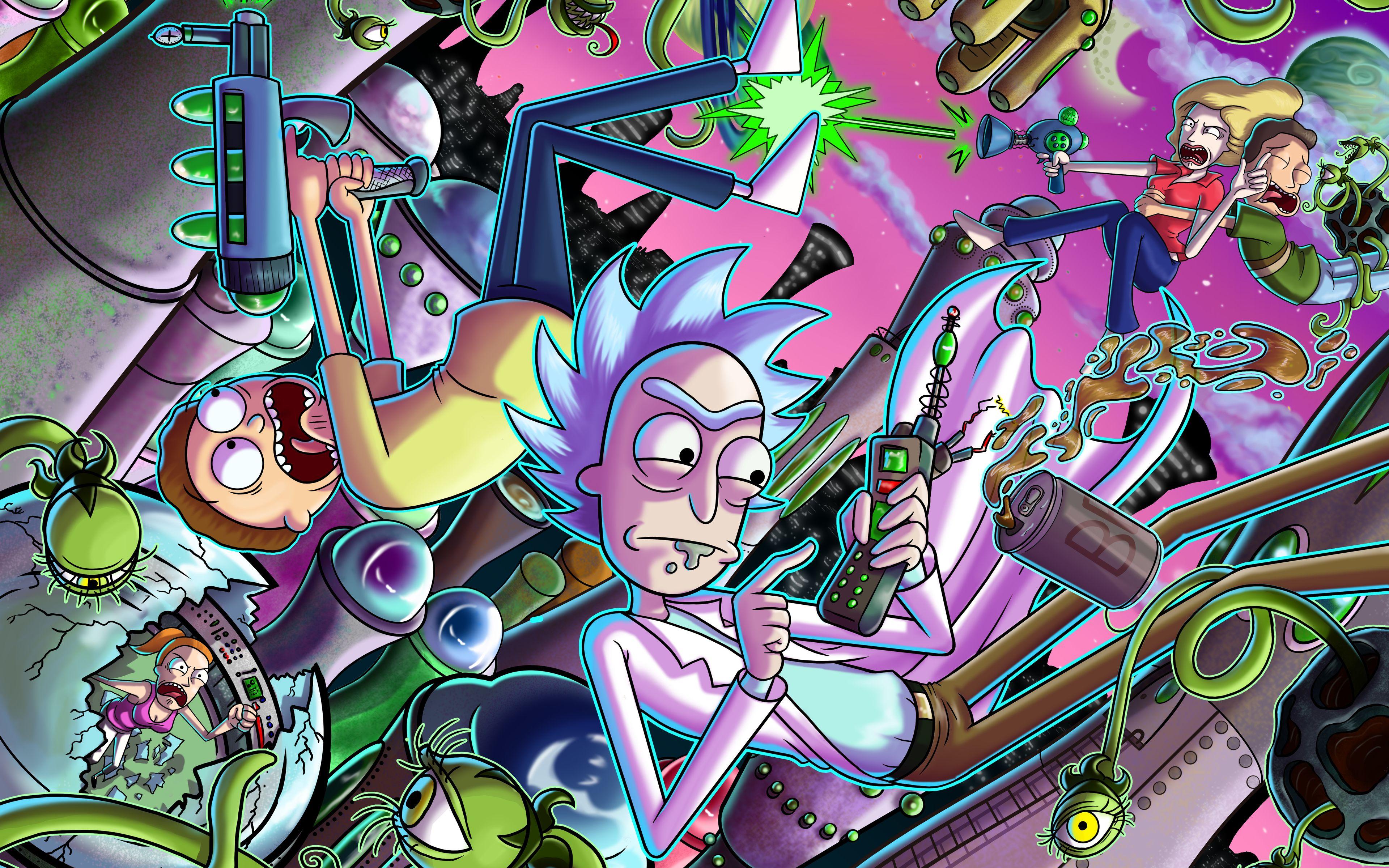 3840x2400 Characters from Rick and Morty in battle Wallpaper 4k Ultra HD