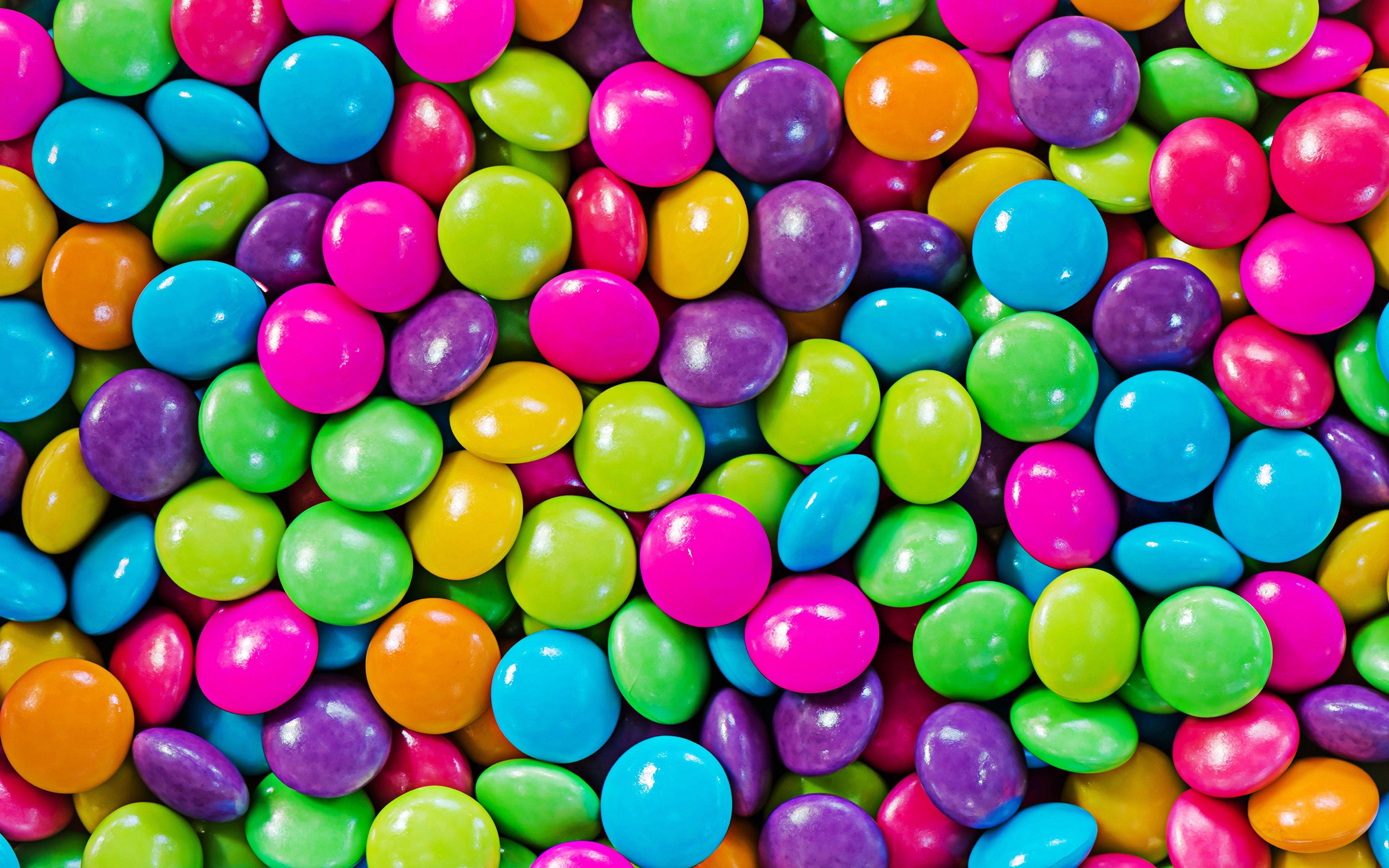 3840x2400 Download wallpaper colorful candy texture, macro, candies, sweets