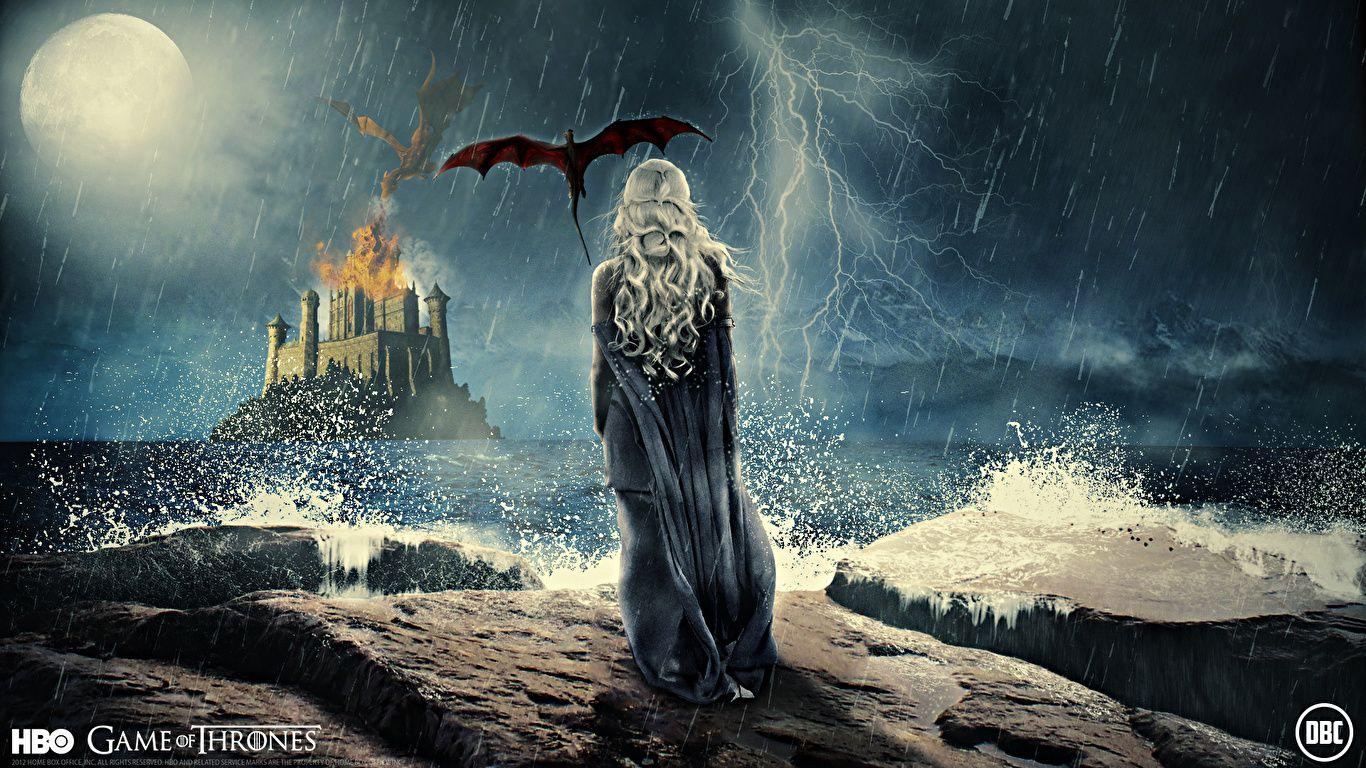 1366x768 Photos Game of Thrones Daenerys Targaryen dragon Lightning 1366x768