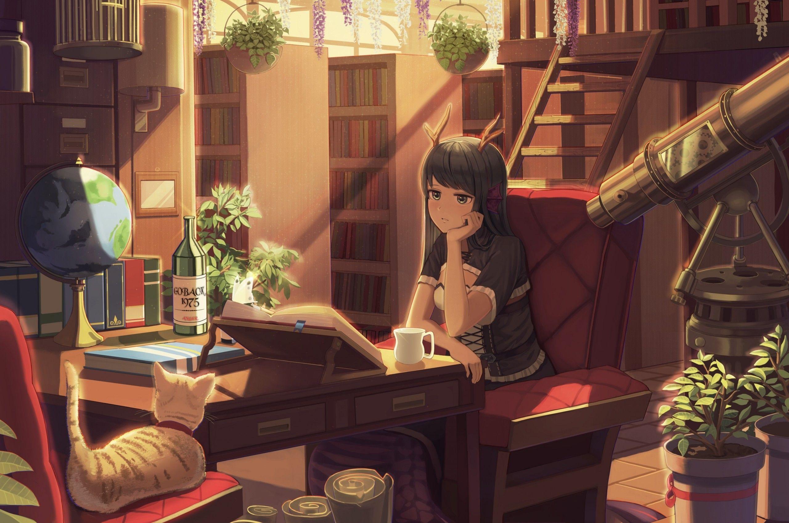 Anime Girl Studying Wallpaper gambar ke 1