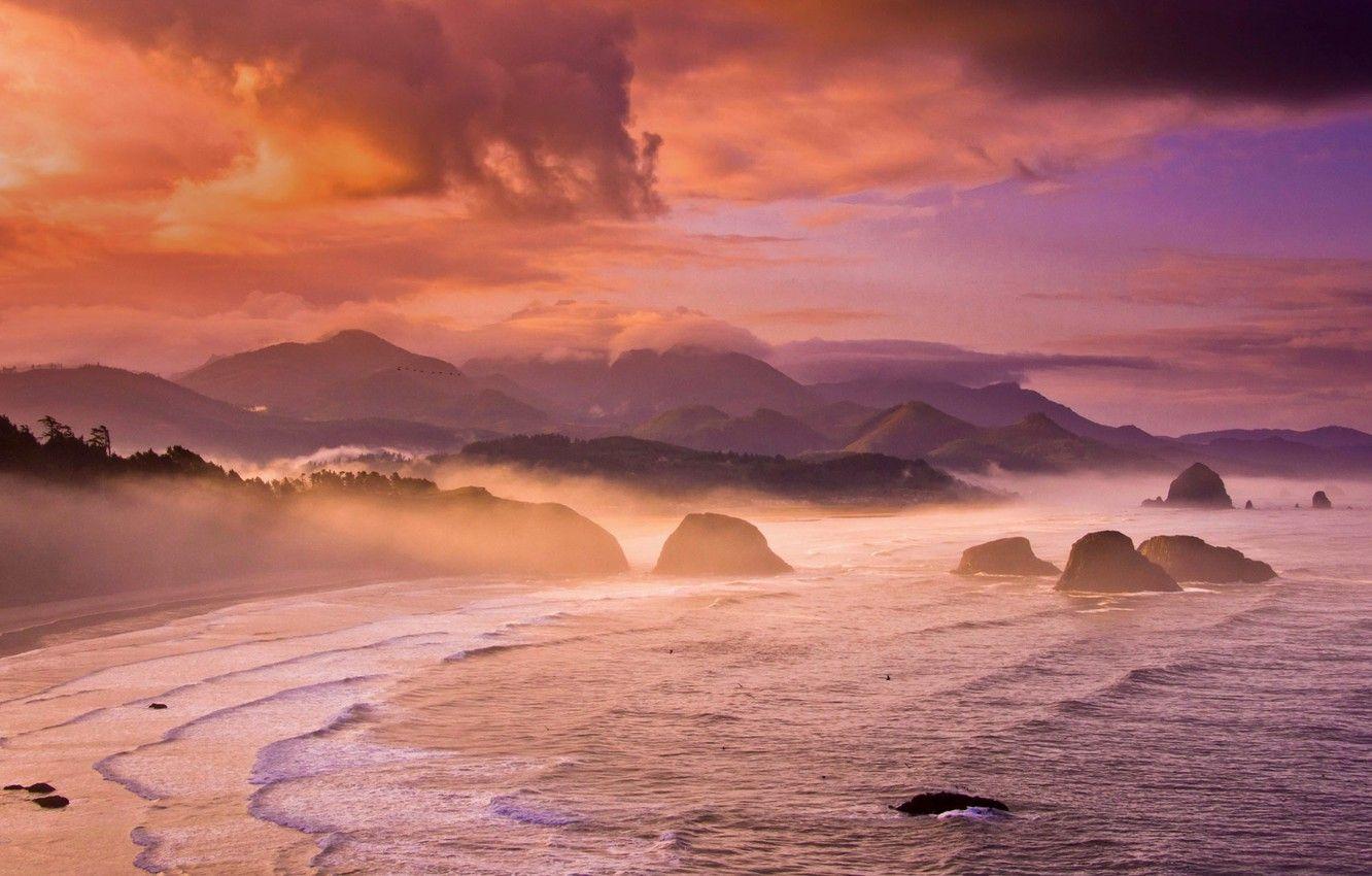 1332x850 Wallpaper sea, mountains, rocks, Oregon, USA, Cannon Beach image for desktop, section пейзажи