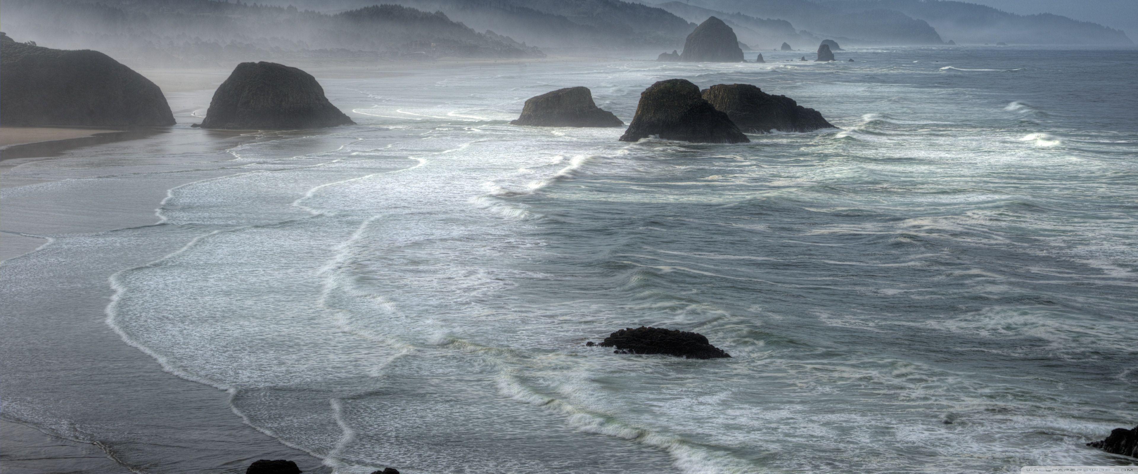 3840x1600 Cannon Beach, Oregon, United States Ultra HD Desktop Background