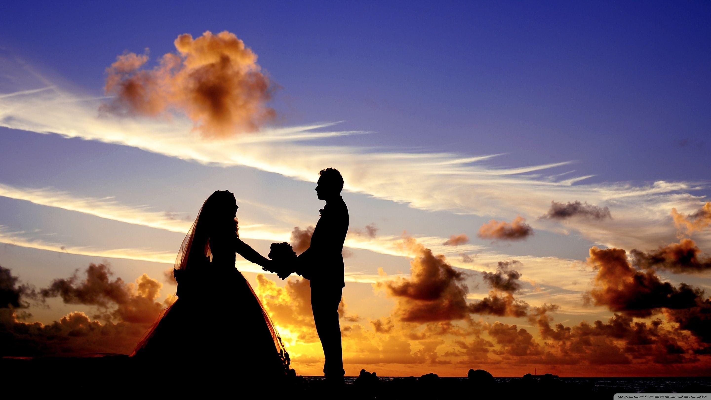2880x1620 Wedding Tropical Sunrise Silhouette Ultra HD Desktop Background