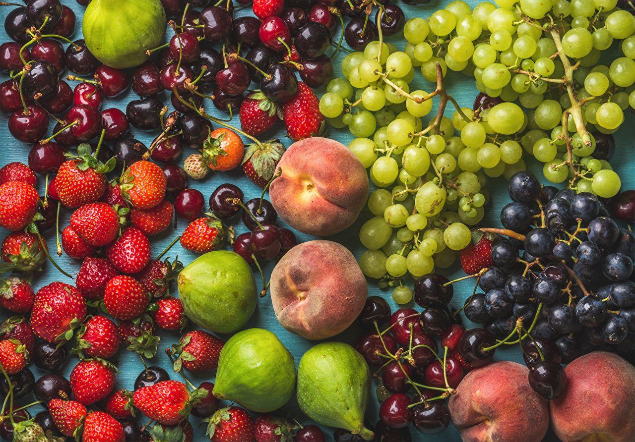 1280x892 Desktop Wallpaper Grapes Cherry Peaches Strawberry Food Fruit