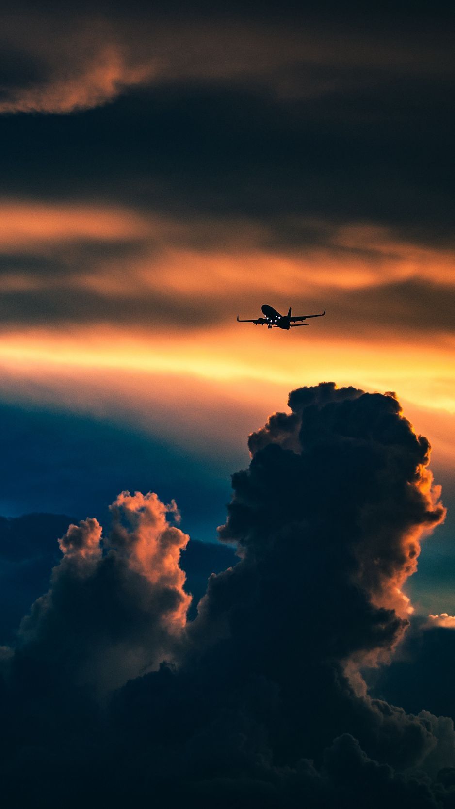 938x1668 Download Wallpaper 938x1668 Plane, Sky, Night, Clouds, Sunset Iphone 8 7 6s 6 For Parallax HD Background