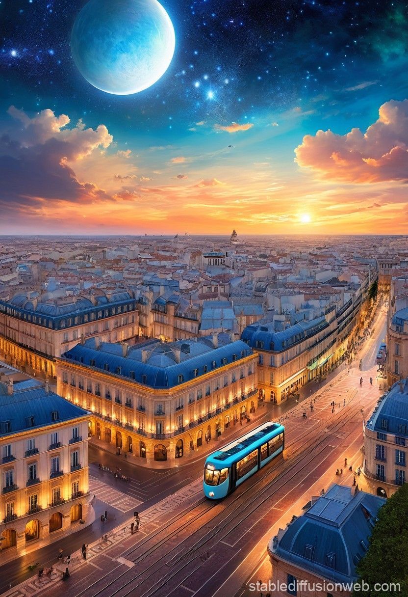 832x1216 Postcard Montpellier in Space. Stable Diffusion Online