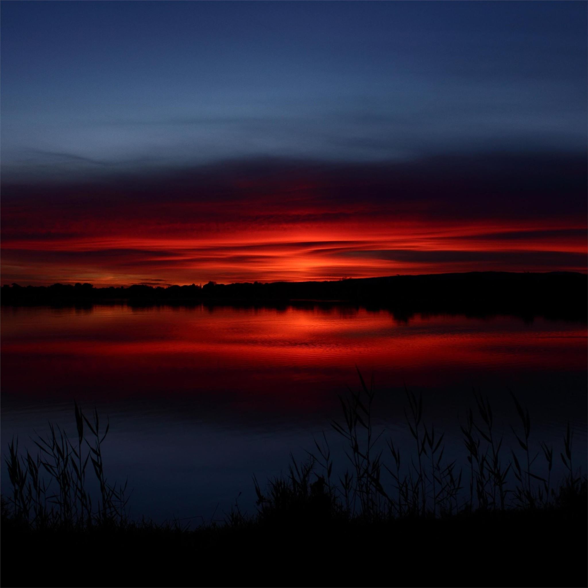 2048x2048 sun setting over a pond near montpellier france iPad Air Wallpaper Free Download