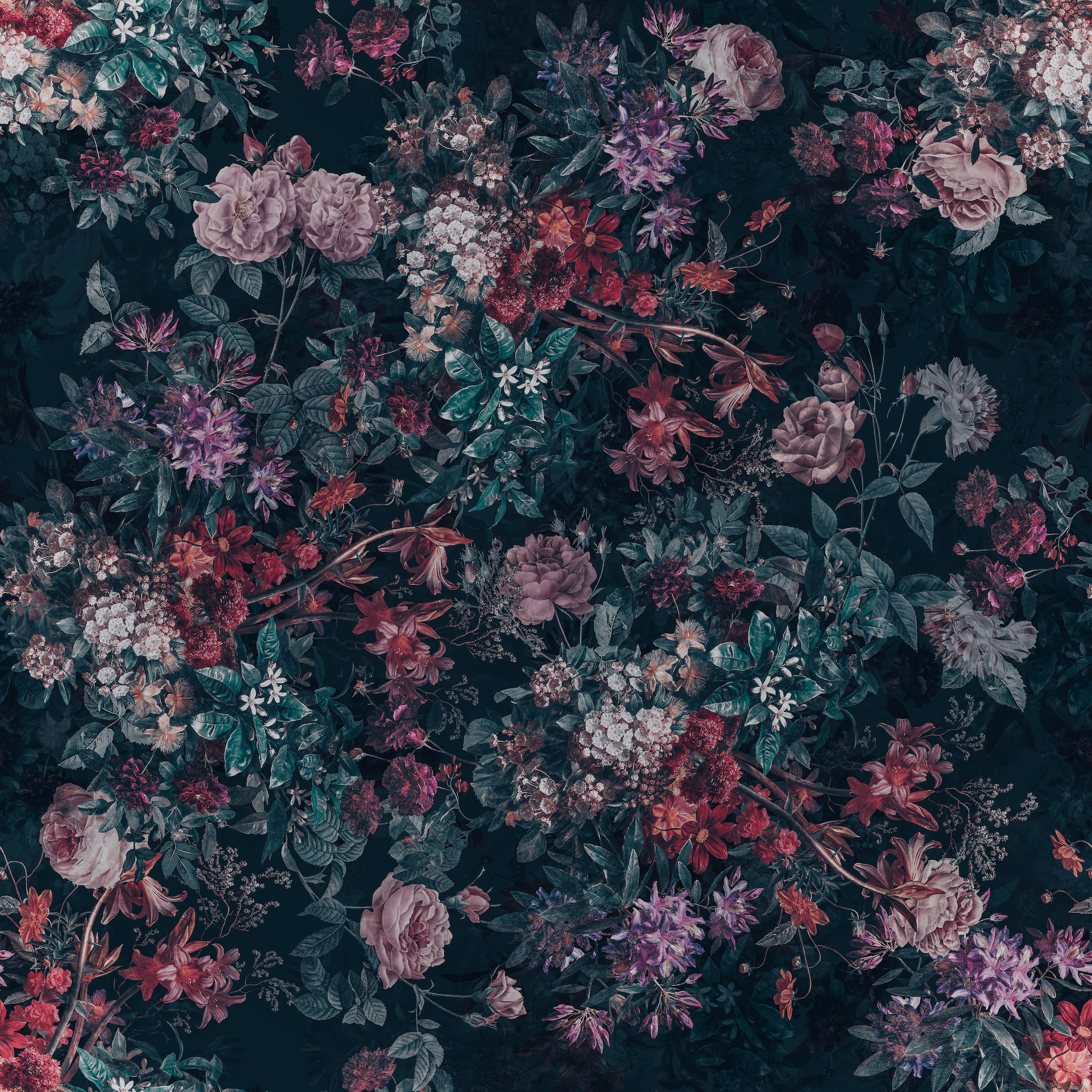 2048x2048 Gothic dark garden wallpaper, this black floral design is moody