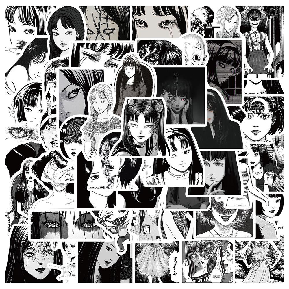 1000x1000 pegatinas de Junji Ito, cómics de terror clásicos, serie Manga Tomie Uzumaki Souichi Tsujii, DIY, moda, pegatinas impermeables mixtas. comprar a buen precio