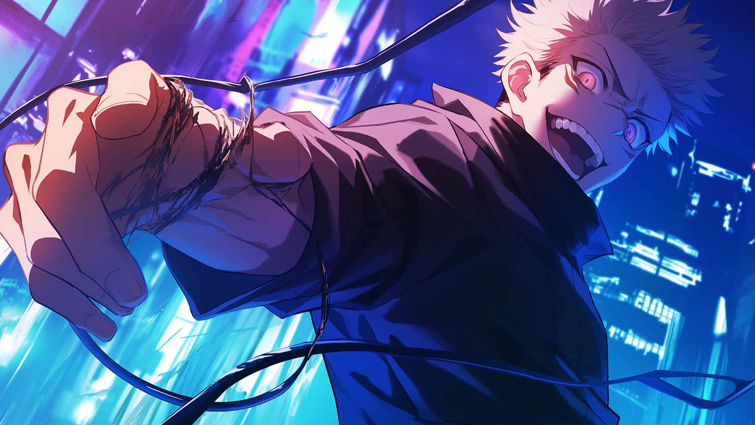 1536x864 Sukuna Neon City Dark Desktop Wallpaper