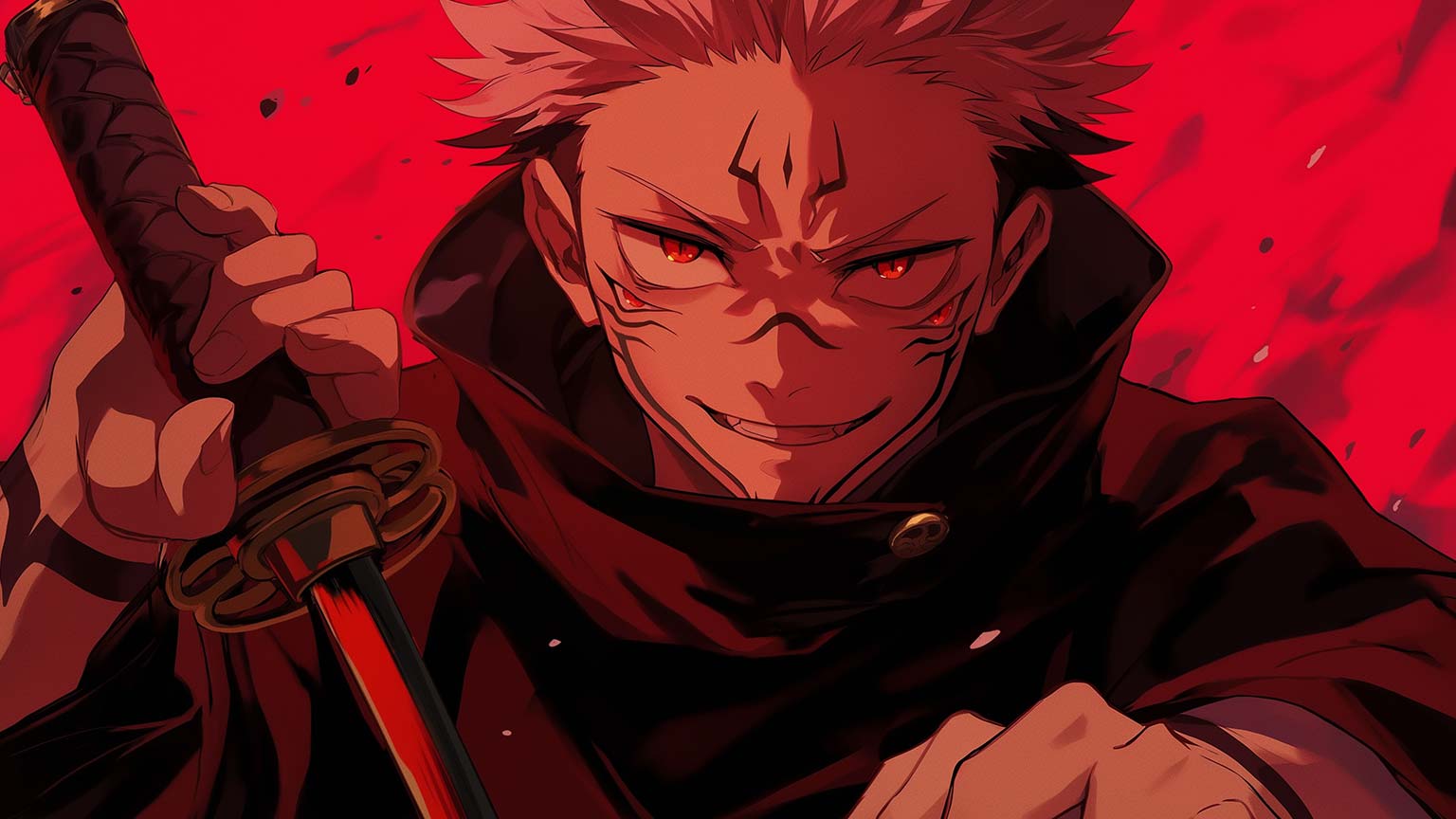 1536x864 Jujutsu Kaisen Sukuna with Red Sword Desktop Wallpaper in 4K