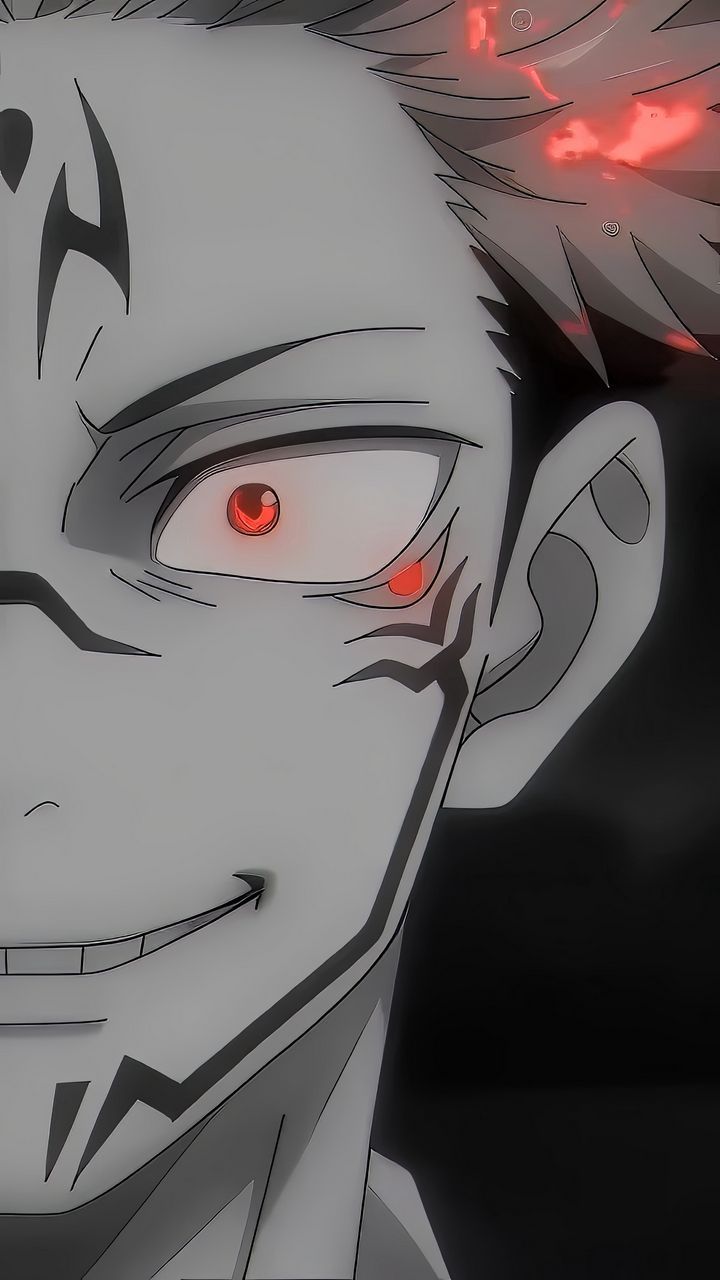 720x1280 free 4K wallpaper sukuna, jujutsu kaisen, anime, character, face, eye, red, art