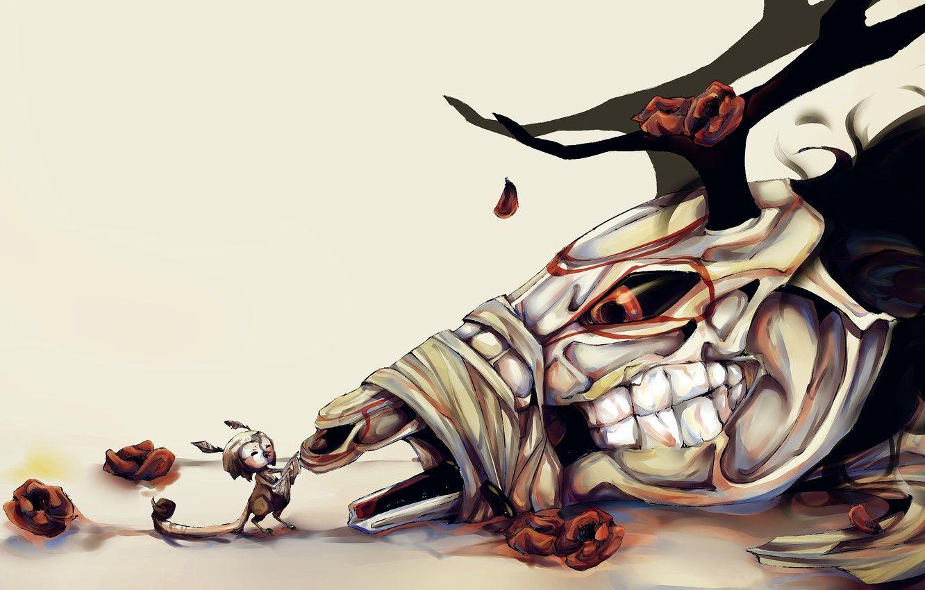 1332x850 Wallpaper death, skull, roses, deer, horns image for desktop