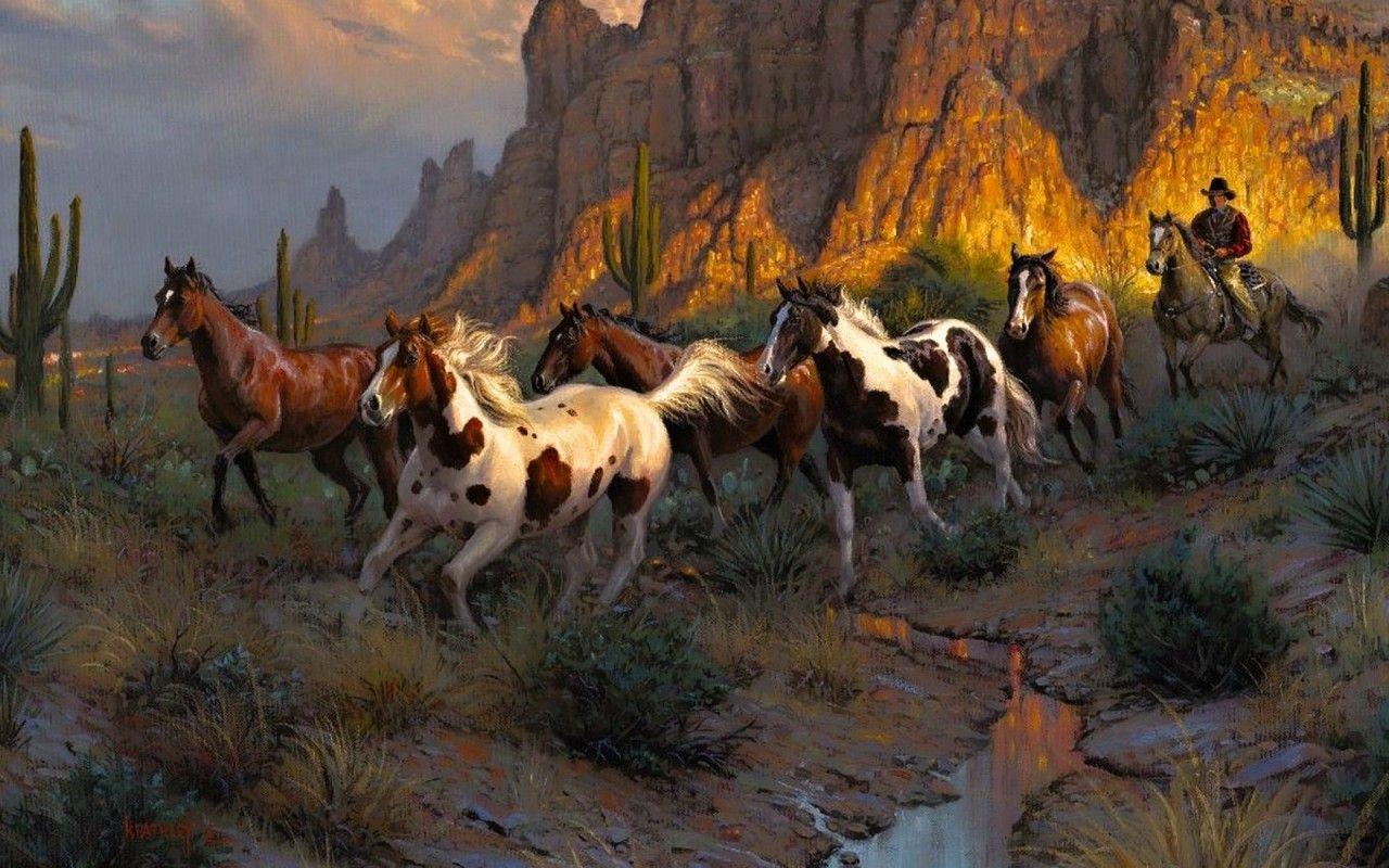 1280x800 Originalwide Cowboy Wild Horses Desert Wallpaper Horses