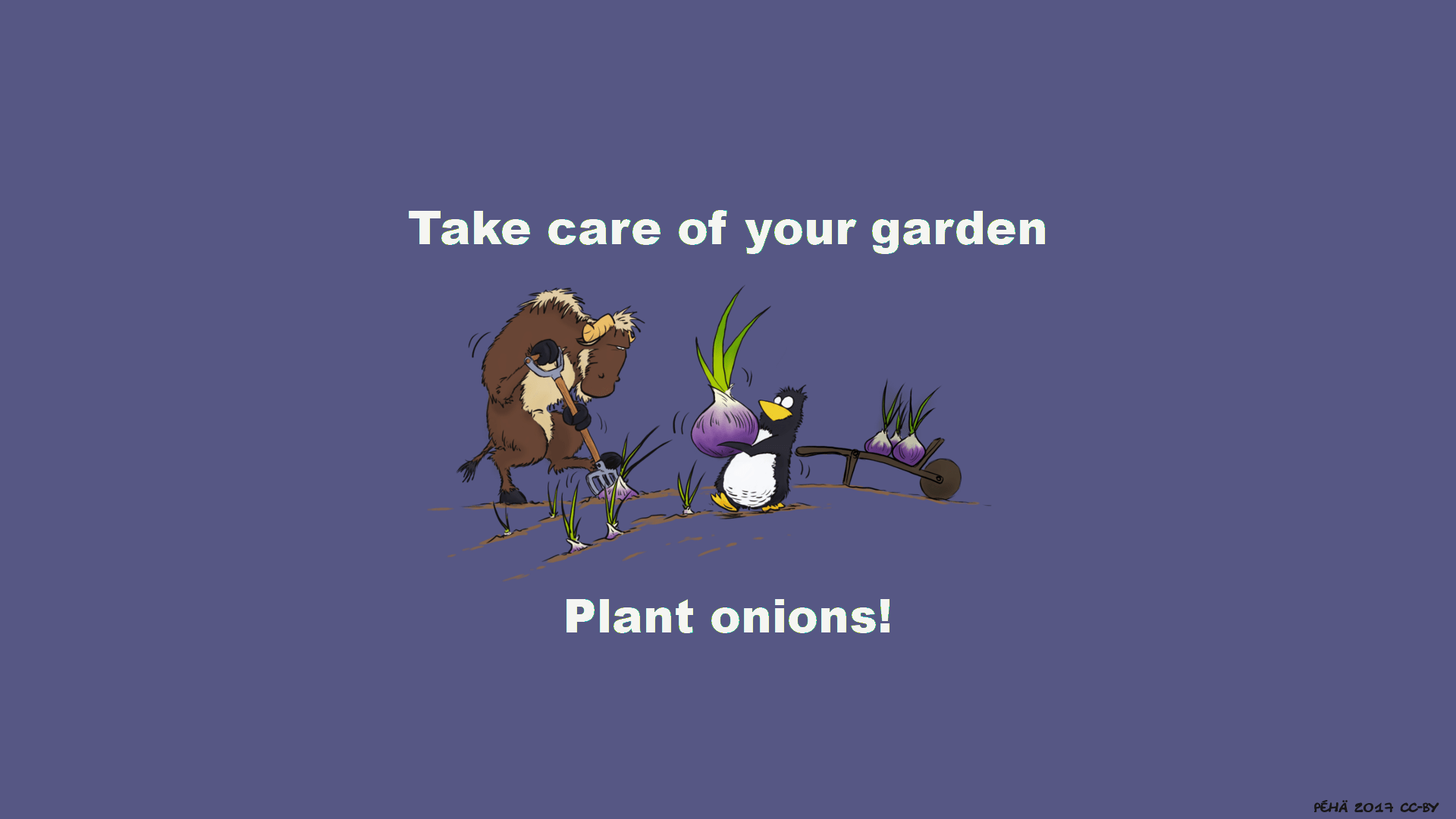 1920x1080 gnu And Tux Plant Onions Wallpaper