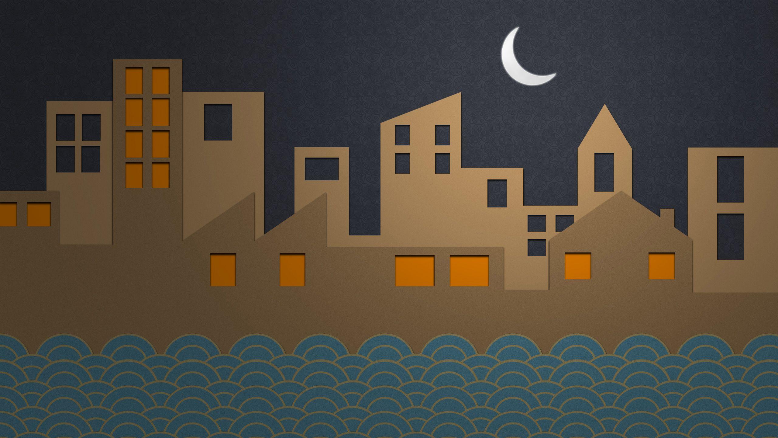 2560x1440 Cute City Moon