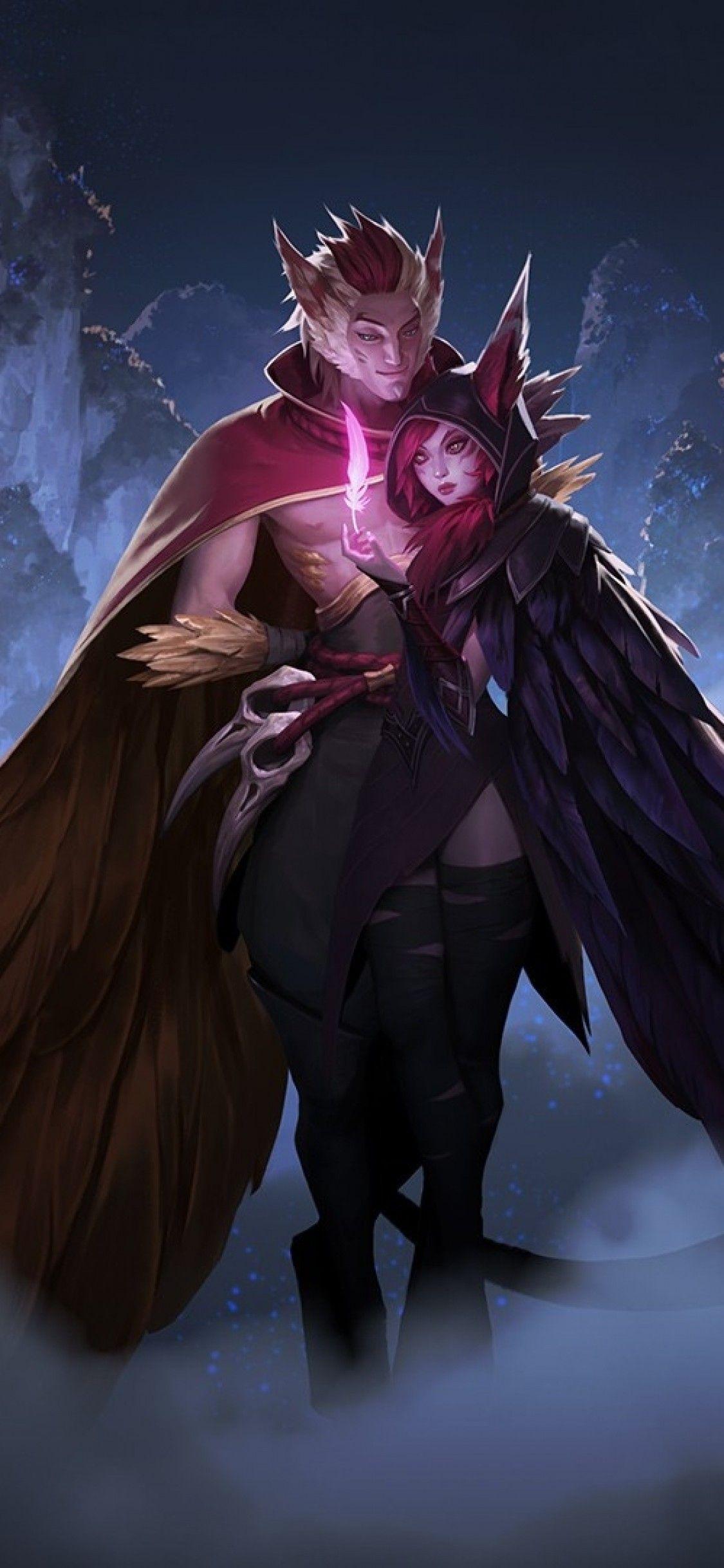 1125x2436 Download 1125x2436 League Of Legends, Rakan, Xayah, Feathers