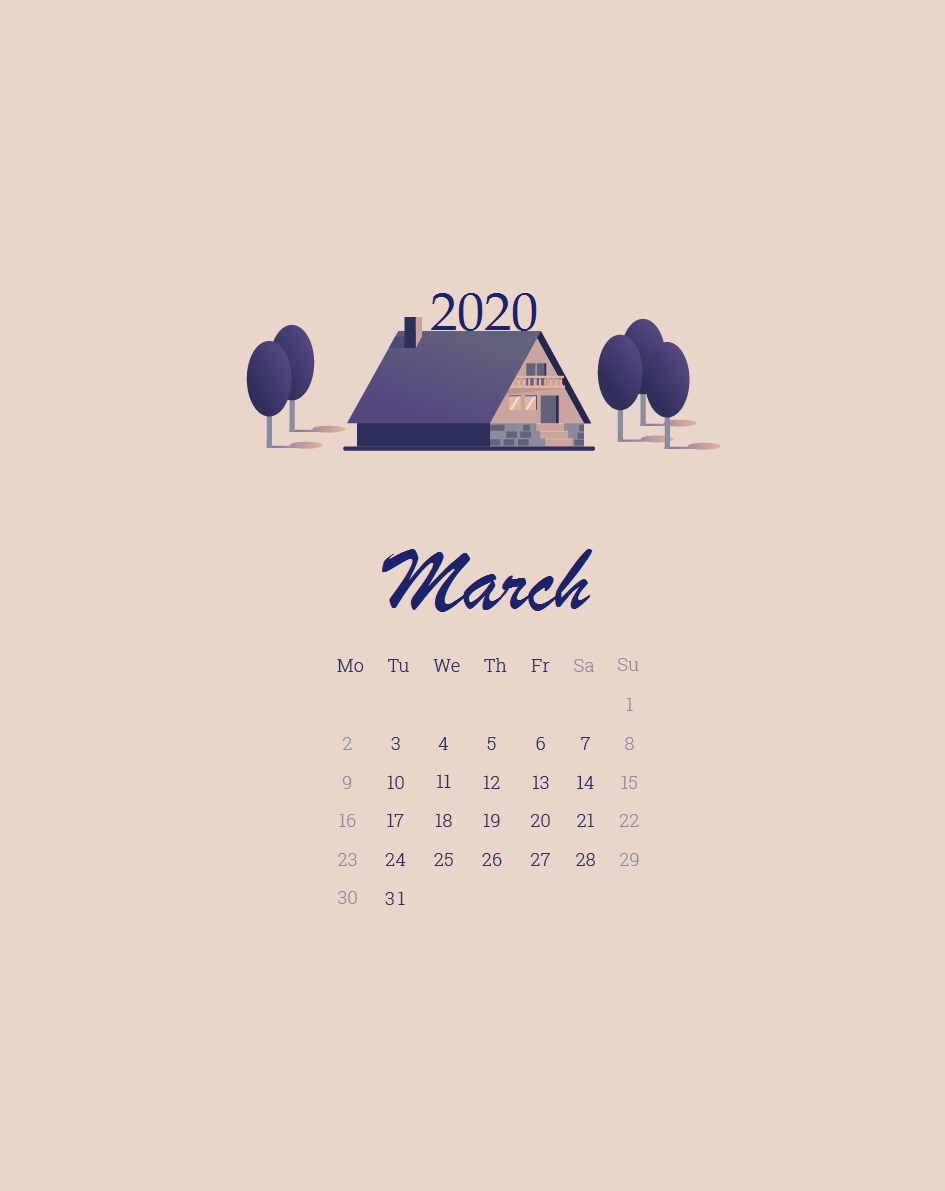 945x1191 iPhone March 2020 Calendar Wallpaper