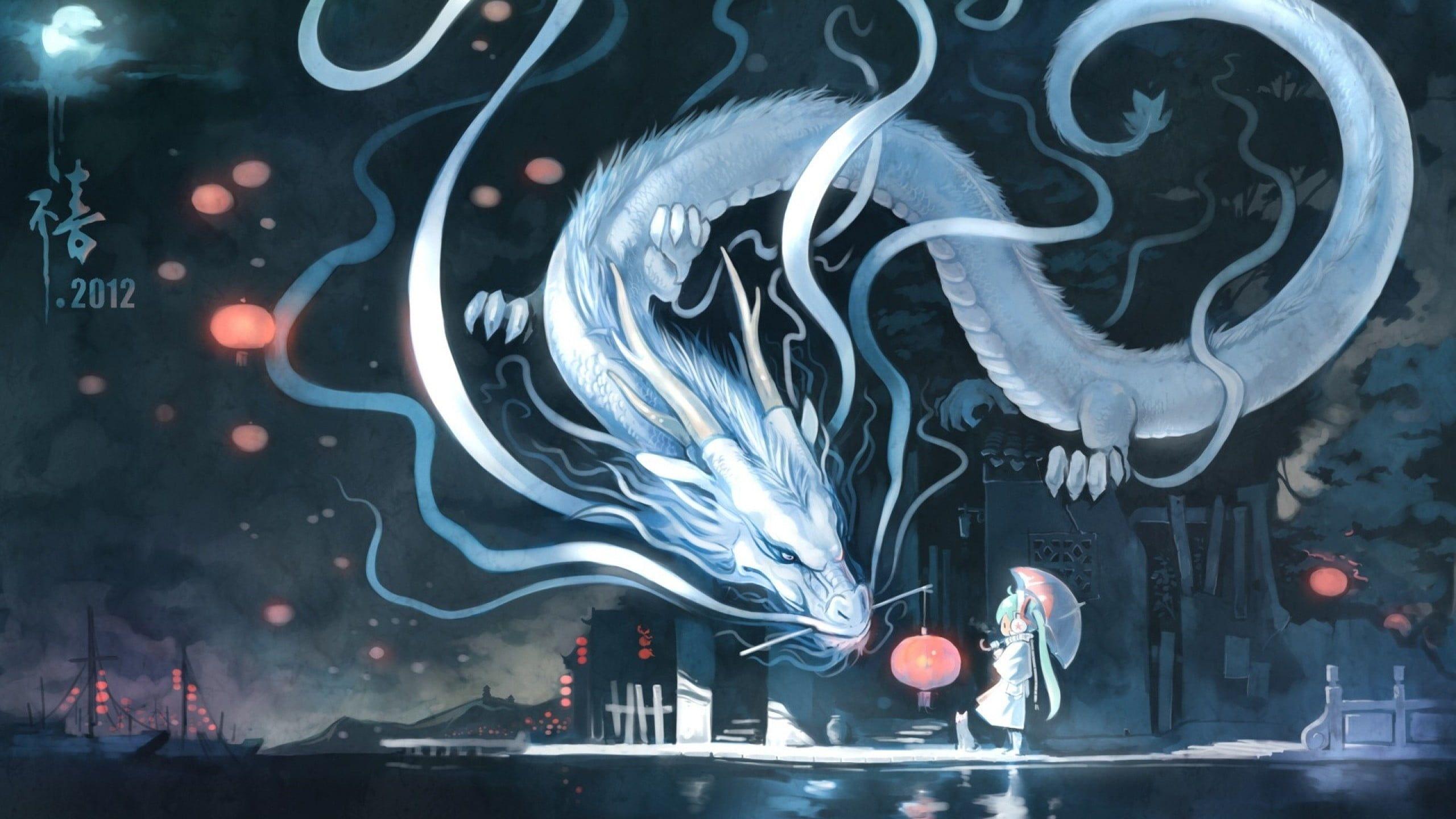 2560x1440 White dragon wallpaper HD wallpaper