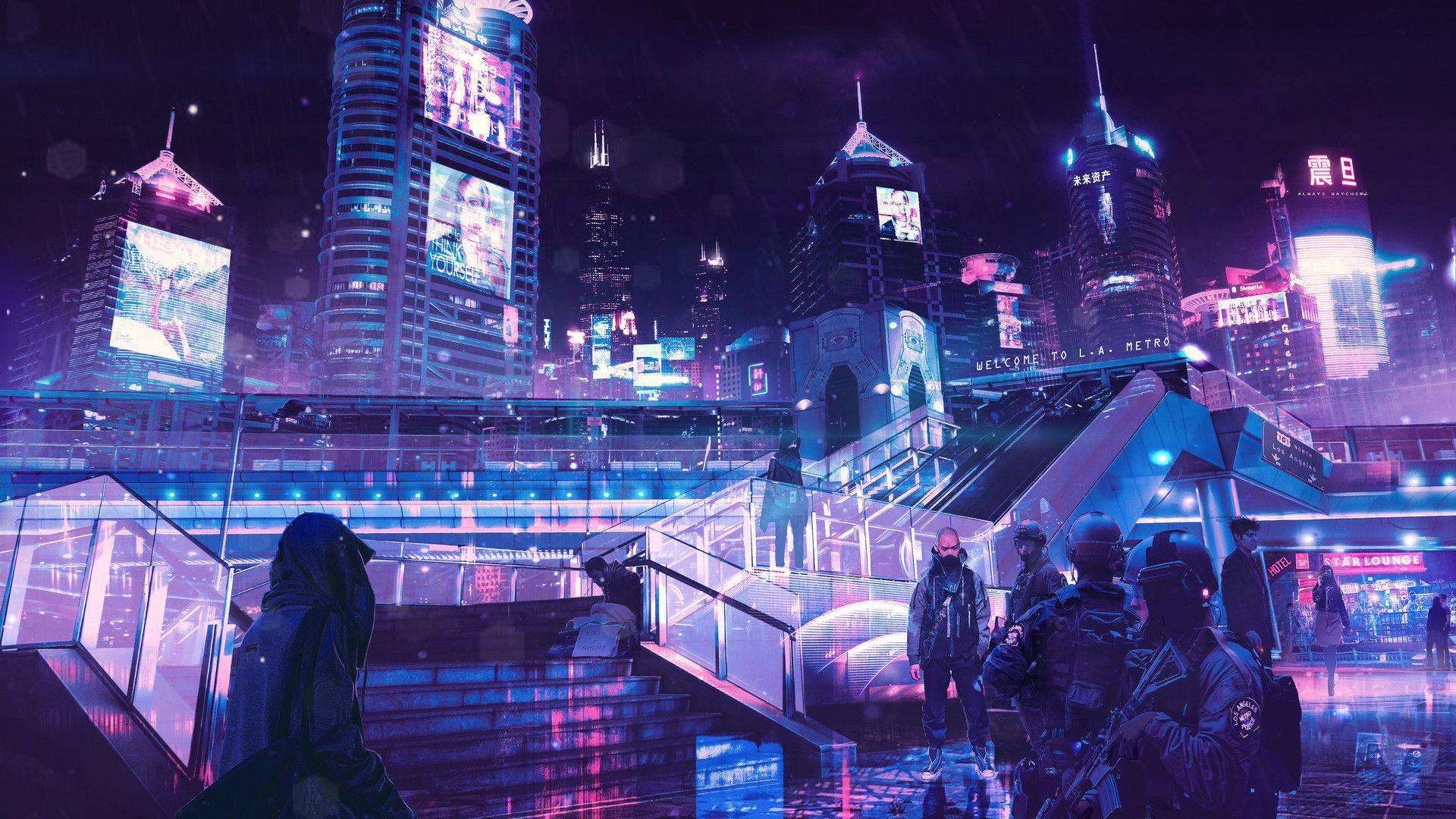 Download wallpaper 1920x1080 cyberpunk, dark, cityscape, buildings, art,  full hd, hdtv, fhd, 1080p wallpaper, 1920x1080 hd background, 16538