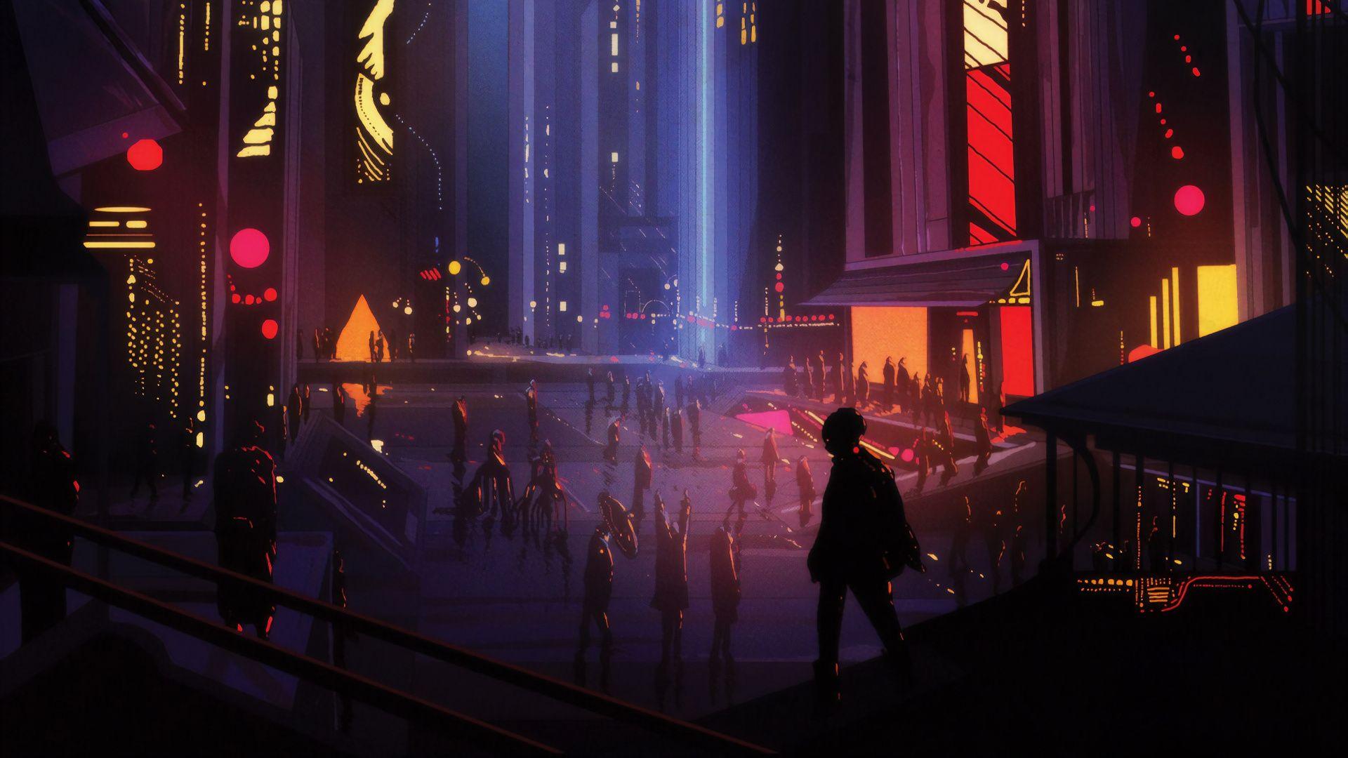 1920x1080 Download Cyberpunk, city, silhouette, art wallpaper, 1920x1080