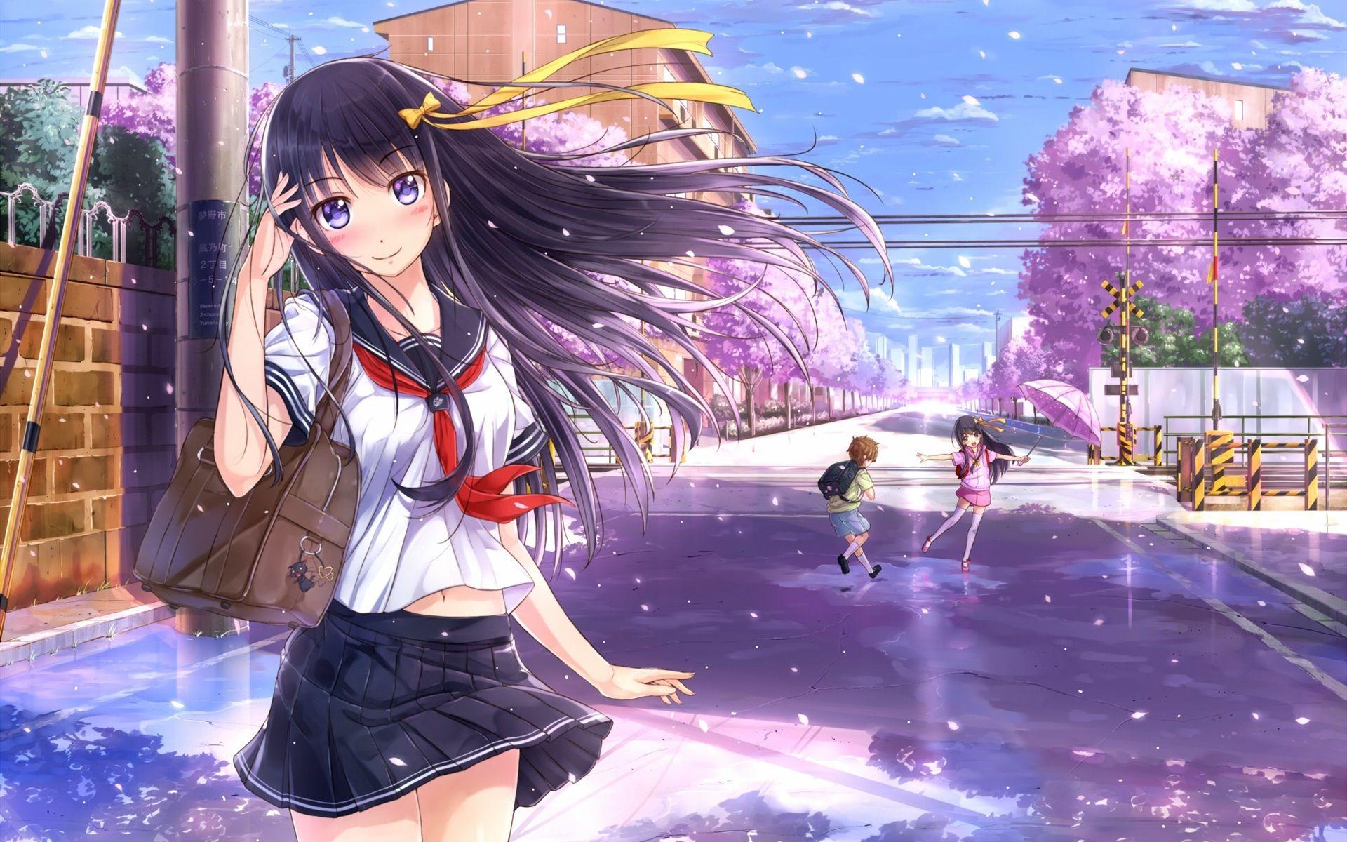 1920x1200 Smile anime girl, kids, street, sakura wallpaper. anime