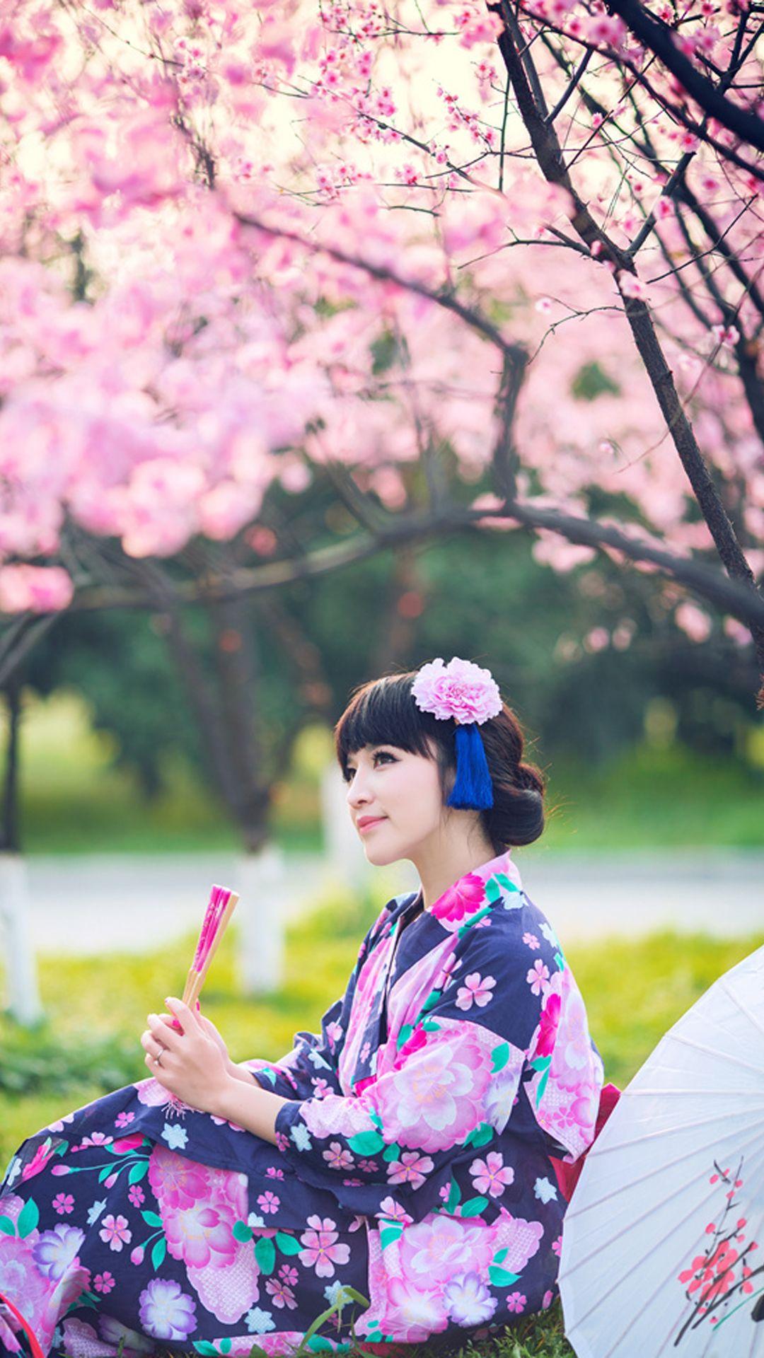 1080x1920 Japanese Girl With Kimono Wallpaper & Background