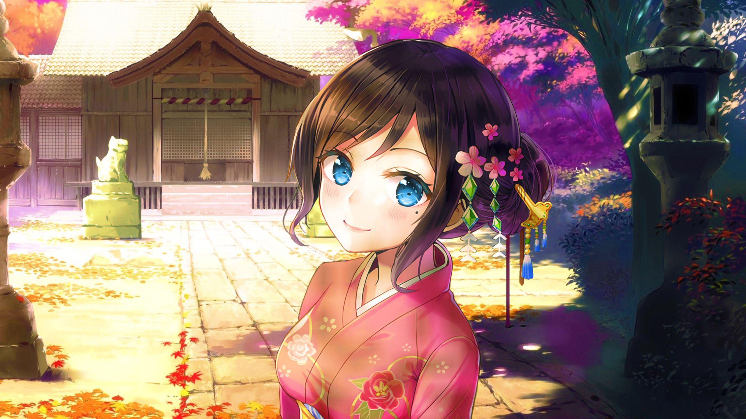 2560x1440 Anime Girl In Kimono