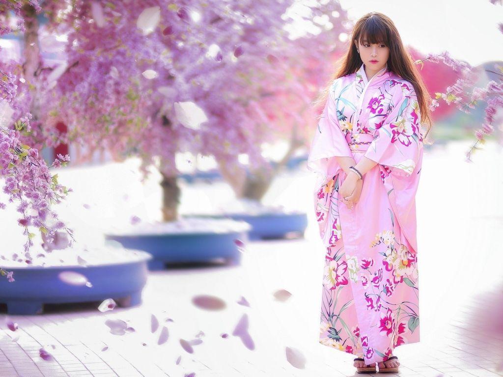 1024x768 Japanese girl in a pink kimono Desktop wallpaper 1024x768