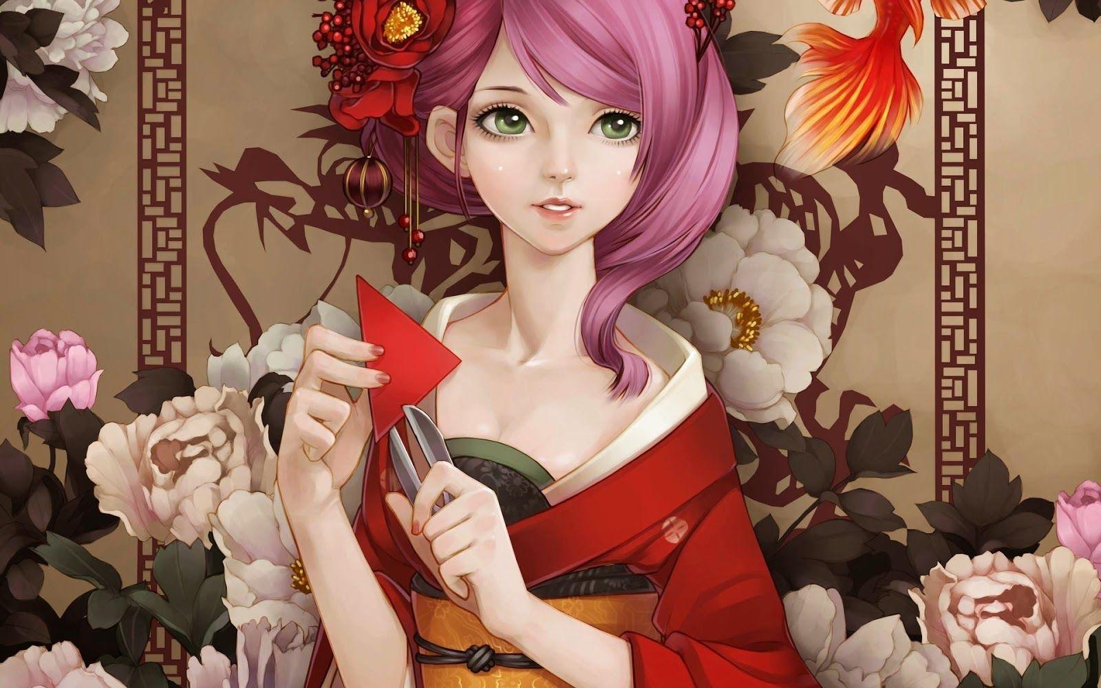 1600x1000 More Walls: Kimono Girl Anime Wallpaper