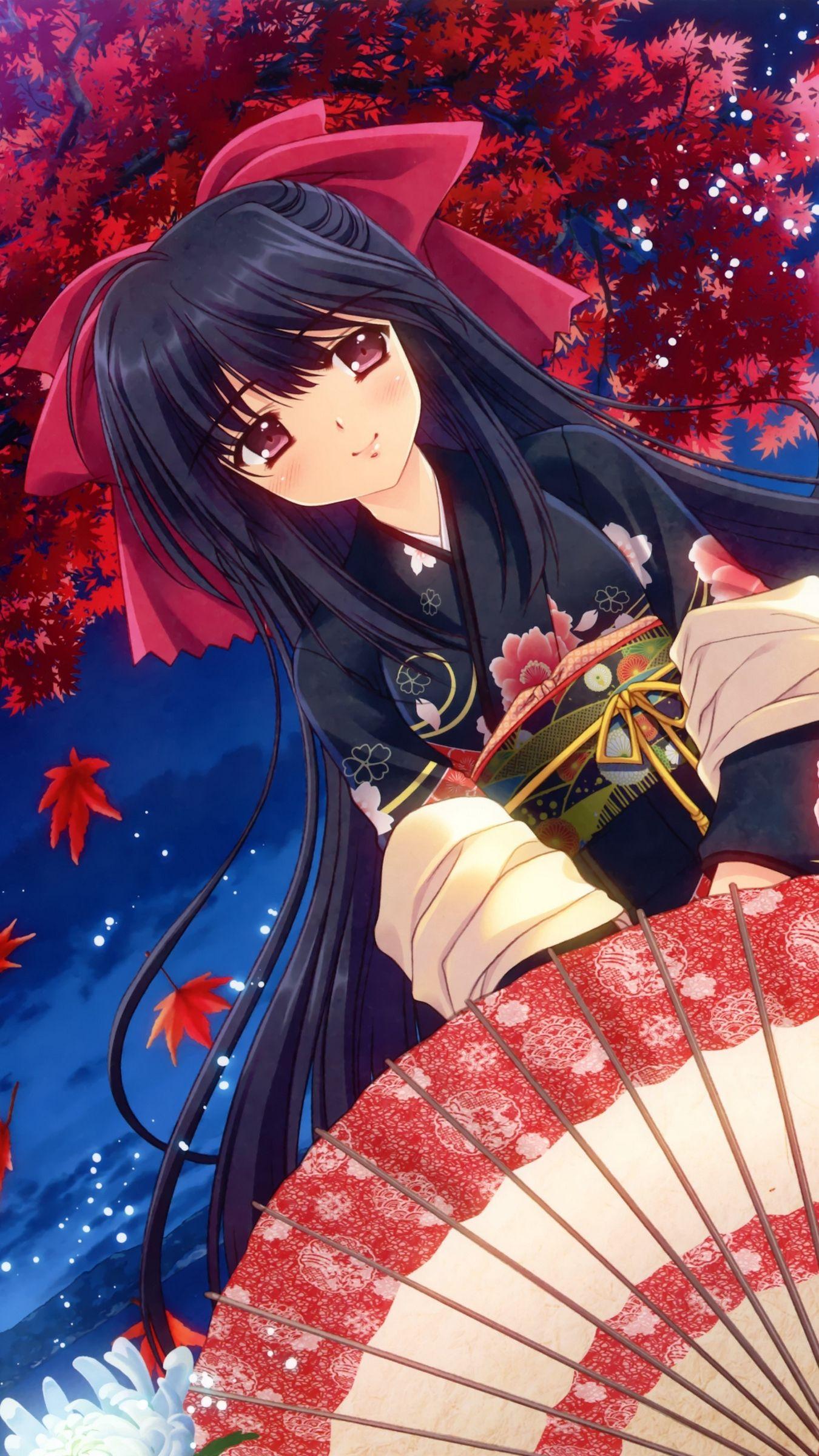 1350x2400 Download wallpaper 1350x2400 nishimata aoi, kimono, girl, fan