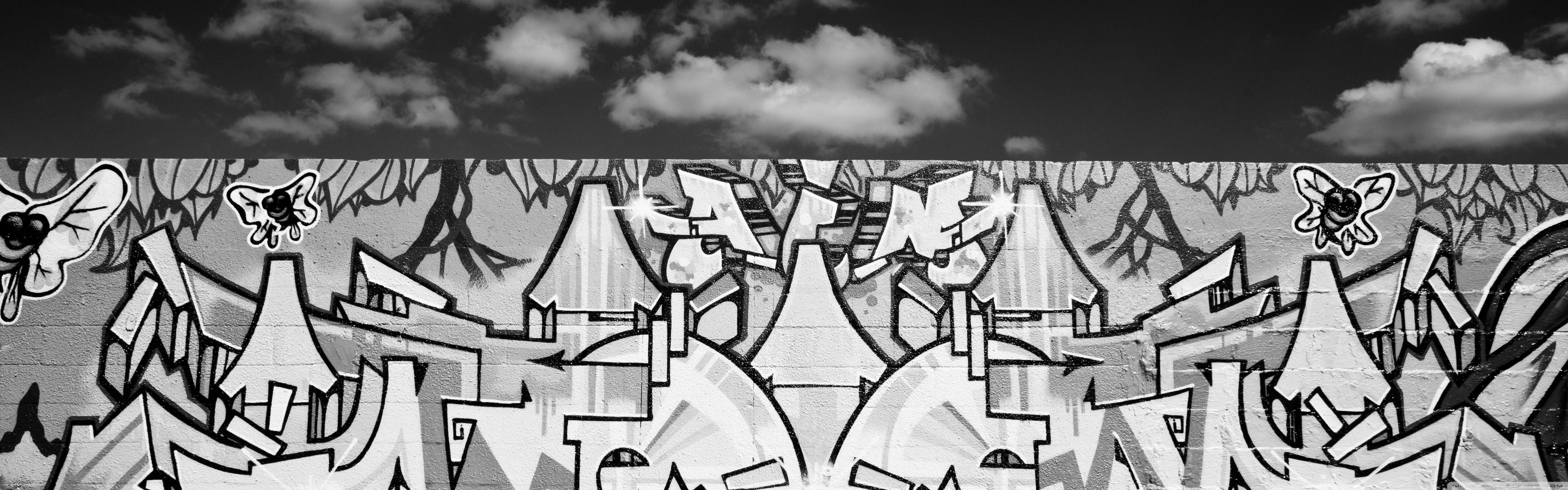 5120x1600 Graffiti Black And White Ultra HD Desktop Background Wallpaper